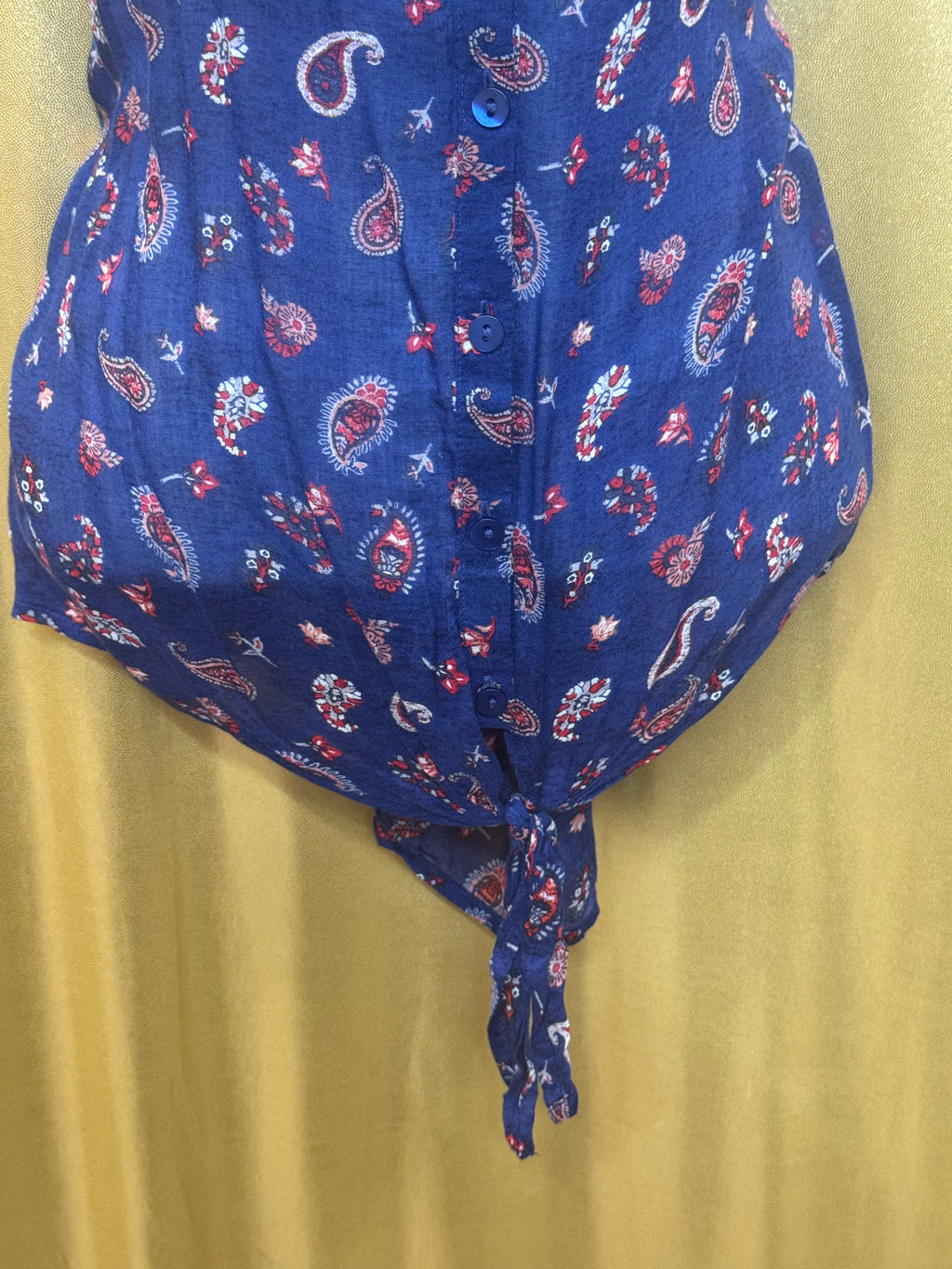 Lucky Brand Navy Paisley Sleeveless Tie-Front Top - Size M