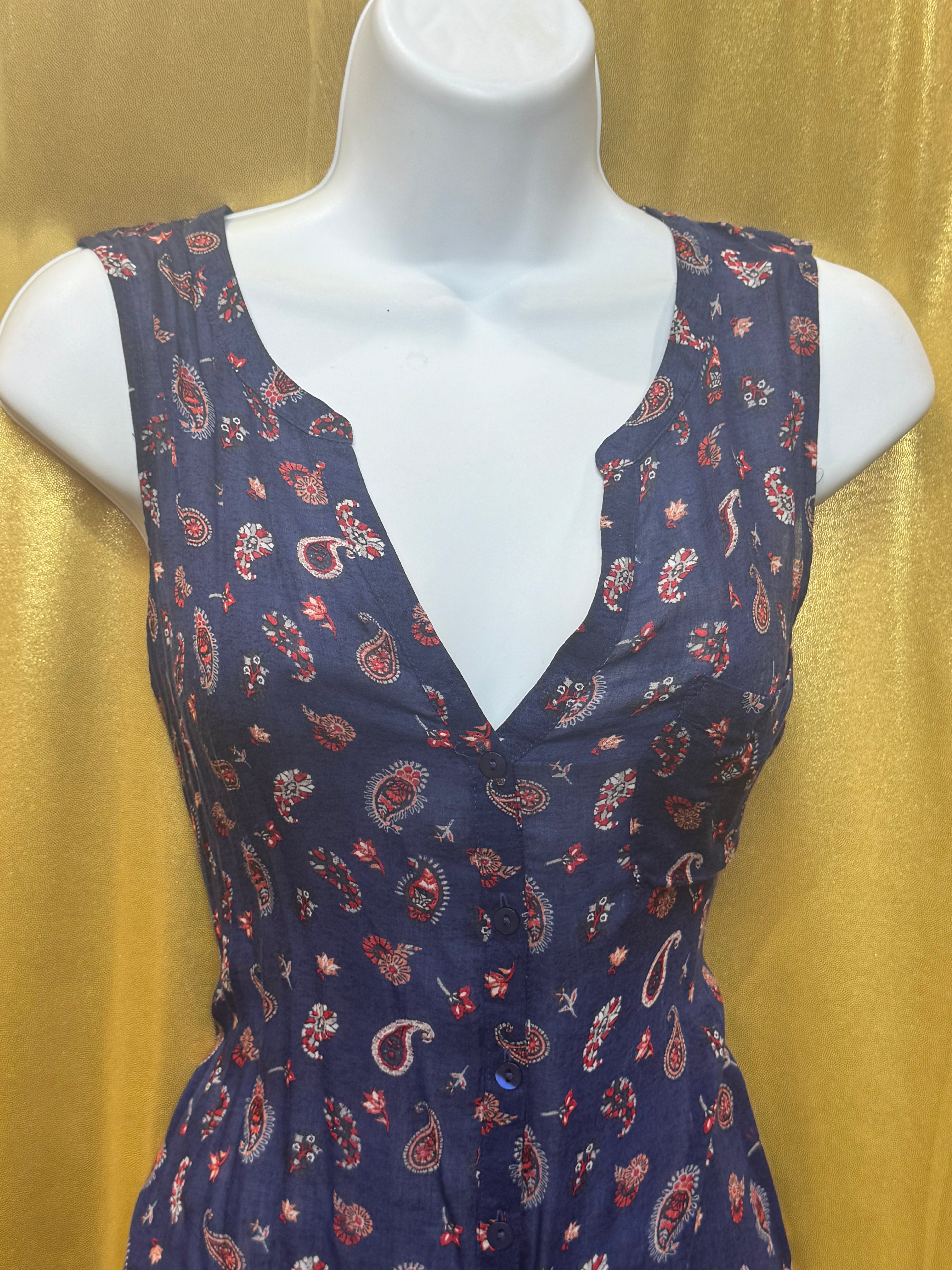 Lucky Brand Navy Paisley Sleeveless Tie-Front Top - Size M