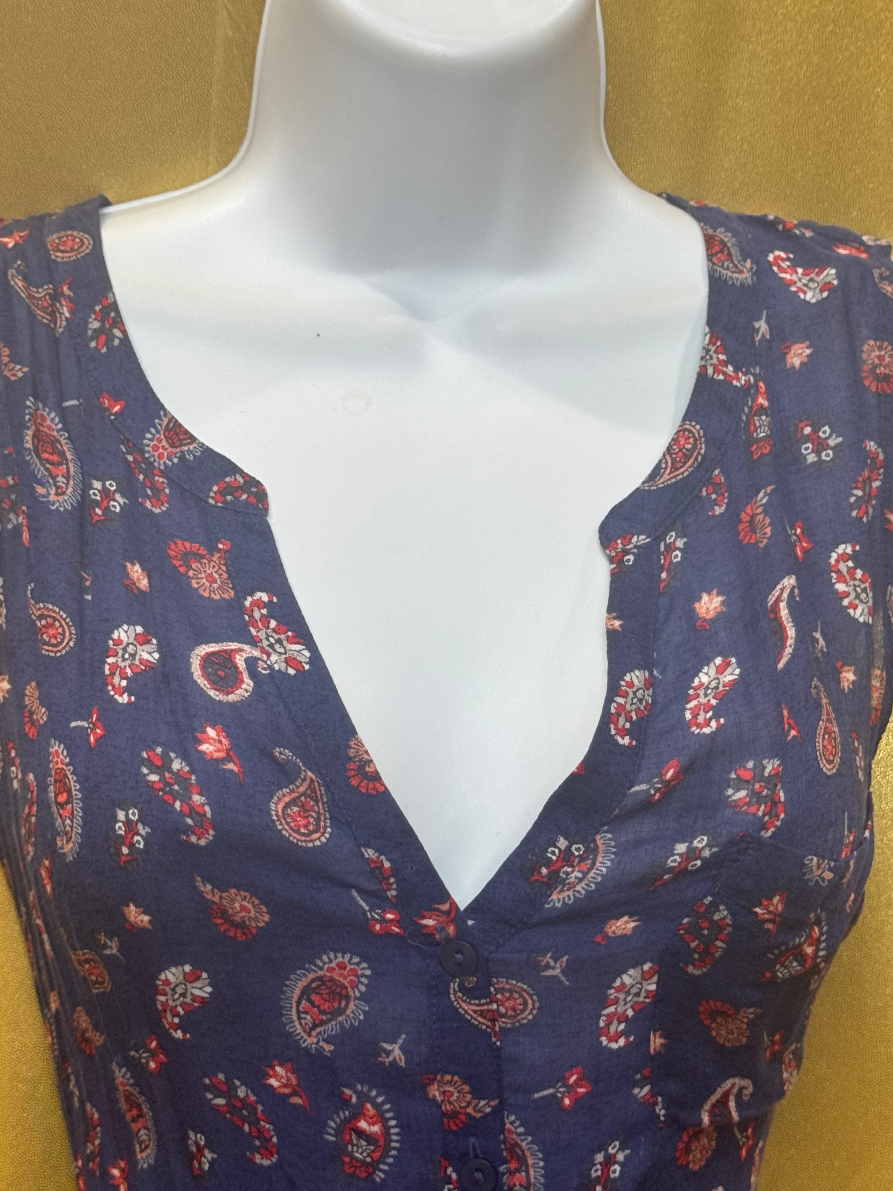 Lucky Brand Navy Paisley Sleeveless Tie-Front Top - Size M