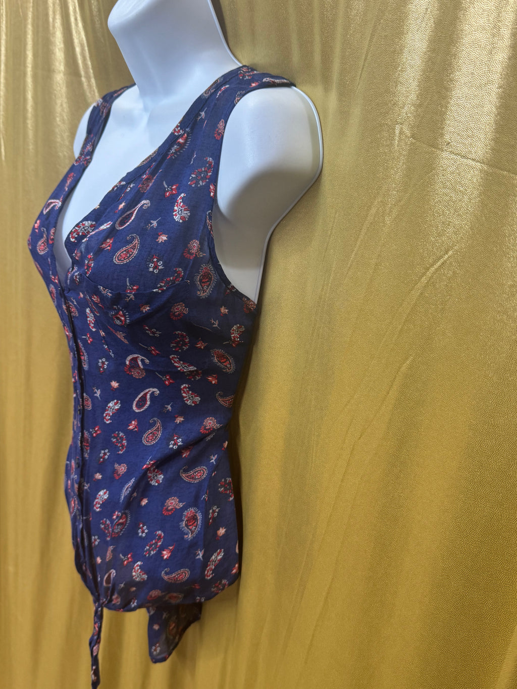 Lucky Brand Navy Paisley Sleeveless Tie-Front Top - Size M