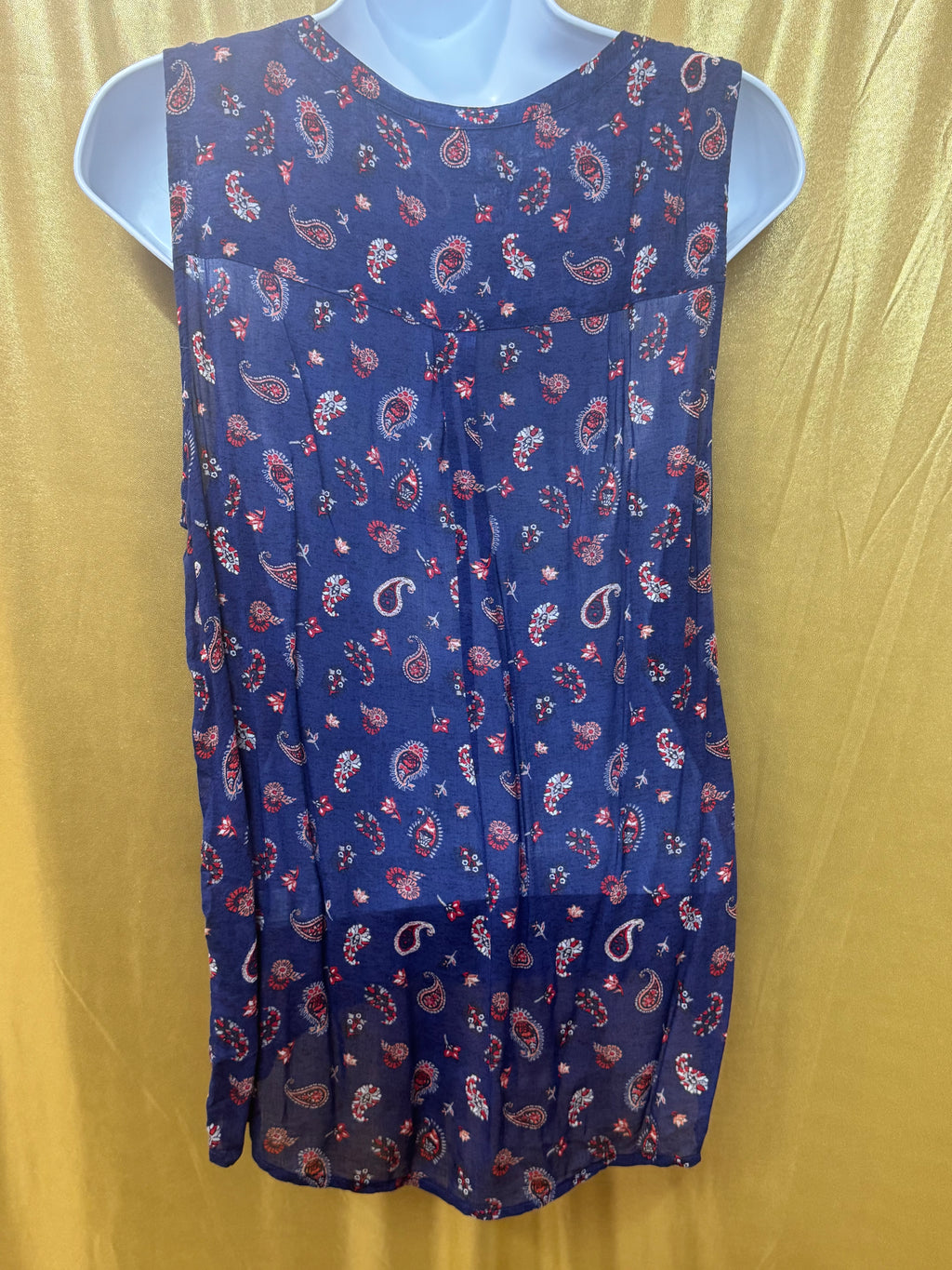 Lucky Brand Navy Paisley Sleeveless Tie-Front Top - Size M