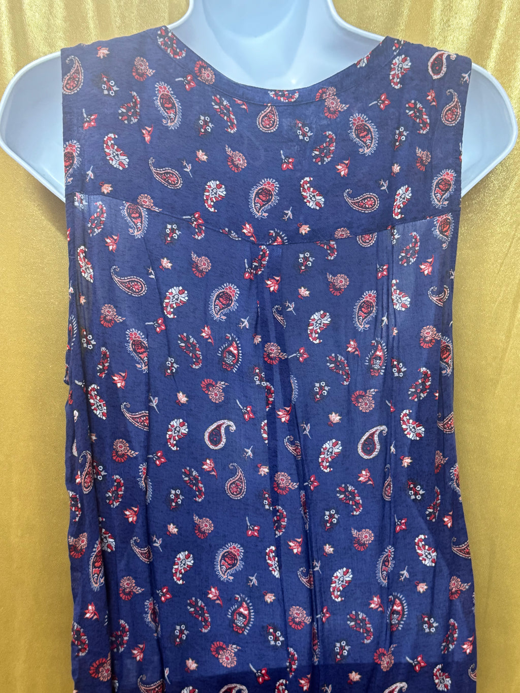 Lucky Brand Navy Paisley Sleeveless Tie-Front Top - Size M