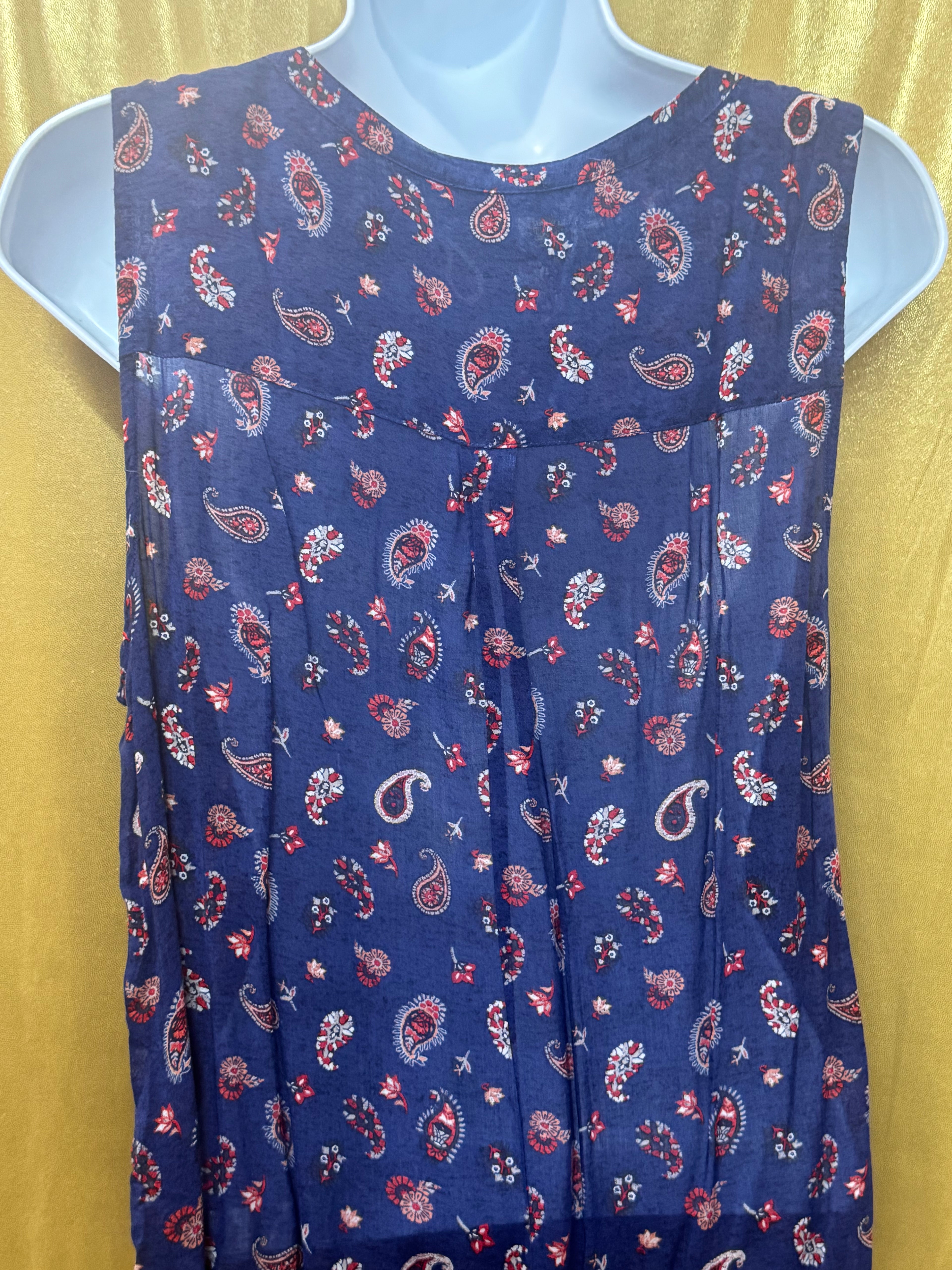 Lucky Brand Navy Paisley Sleeveless Tie-Front Top - Size M