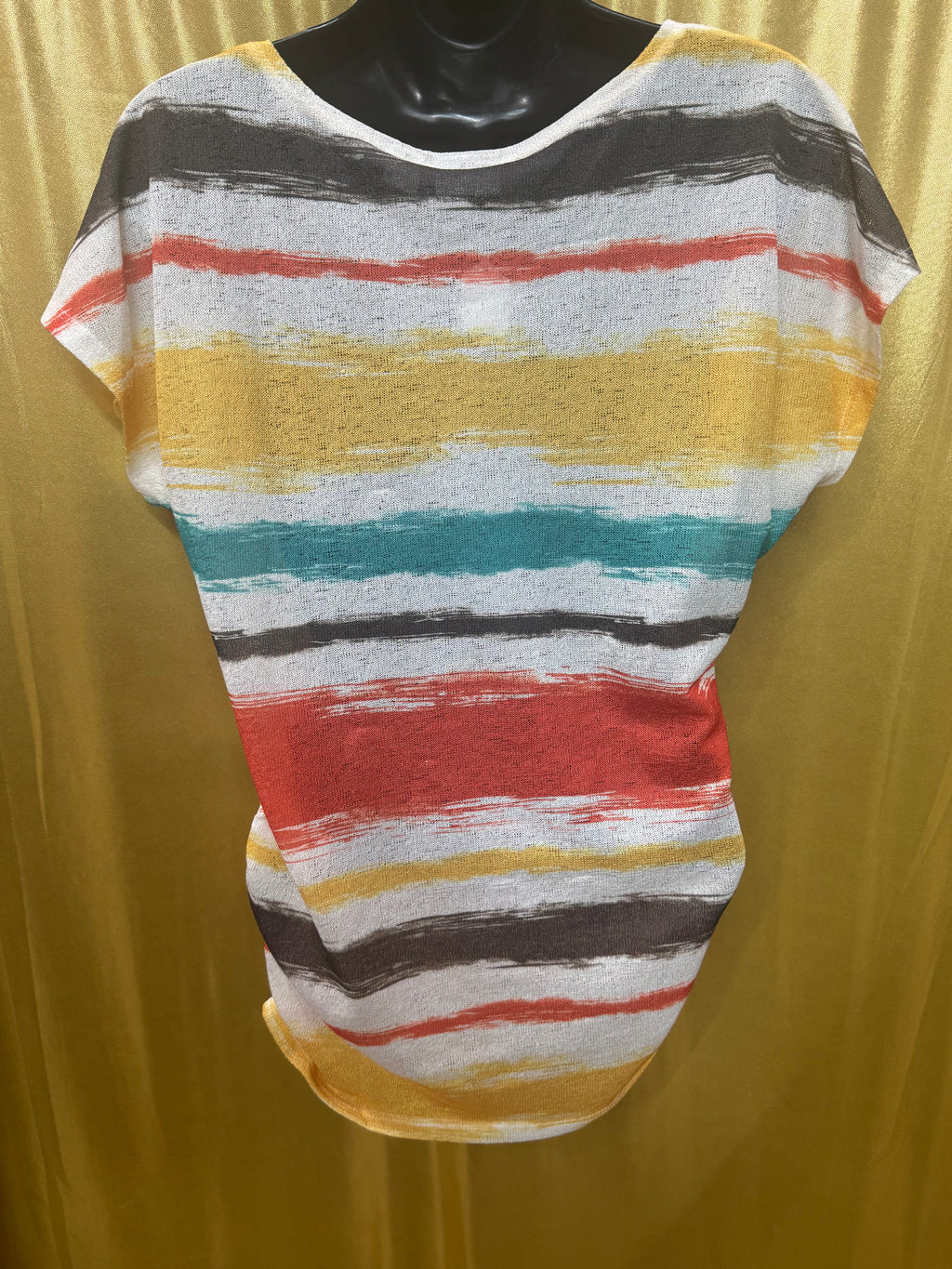 Cato Striped Rhinestone Knit Top Size Medium Multicolor Brushstroke Short Sleeve