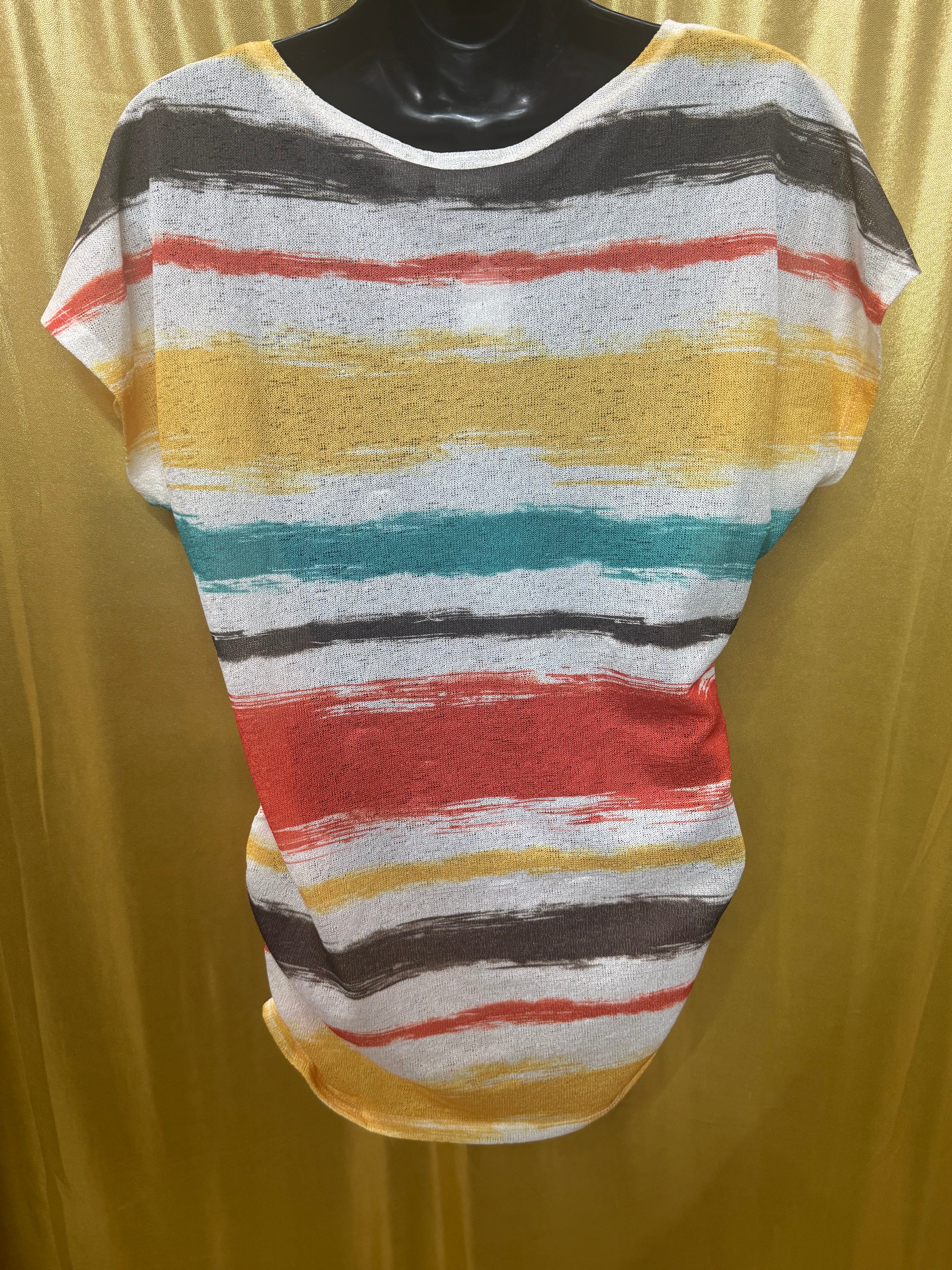 Cato Striped Rhinestone Knit Top Size Medium Multicolor Brushstroke Short Sleeve