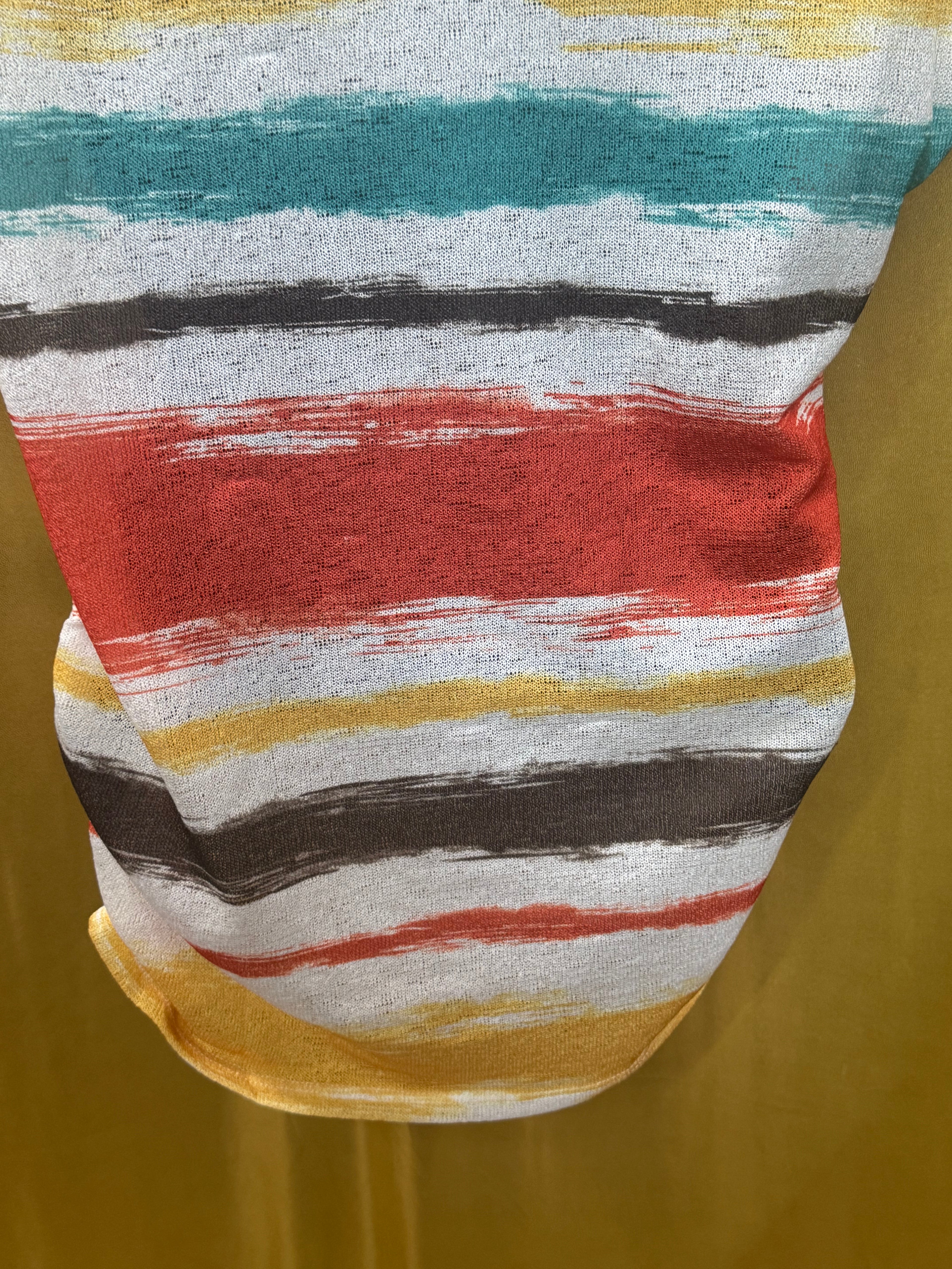 Cato Striped Rhinestone Knit Top Size Medium Multicolor Brushstroke Short Sleeve
