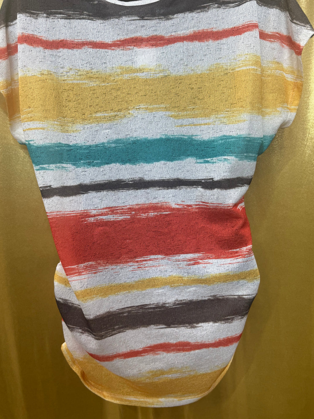 Cato Striped Rhinestone Knit Top Size Medium Multicolor Brushstroke Short Sleeve