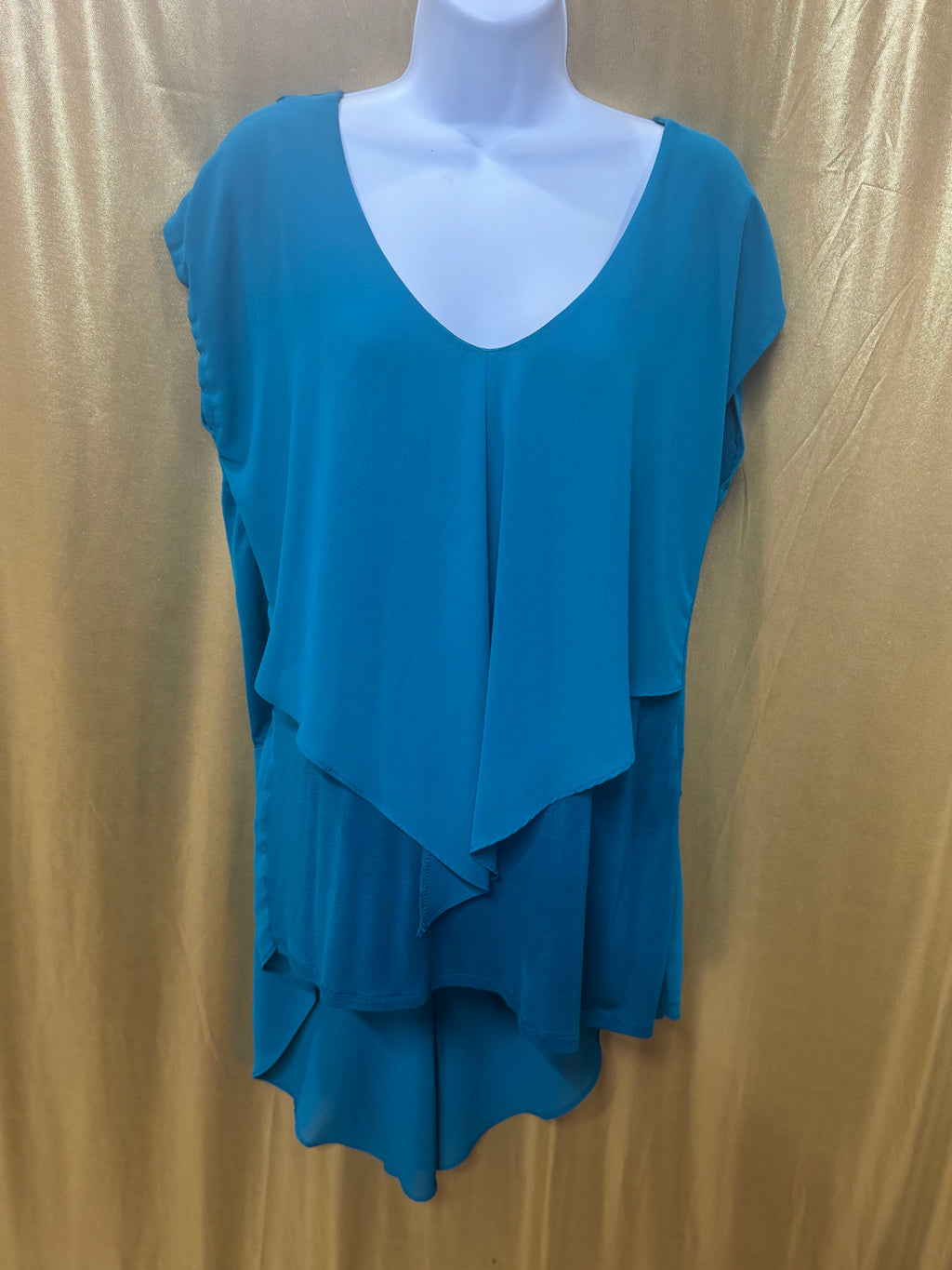 August Silk Teal Layered Asymmetric Blouse - Size Medium