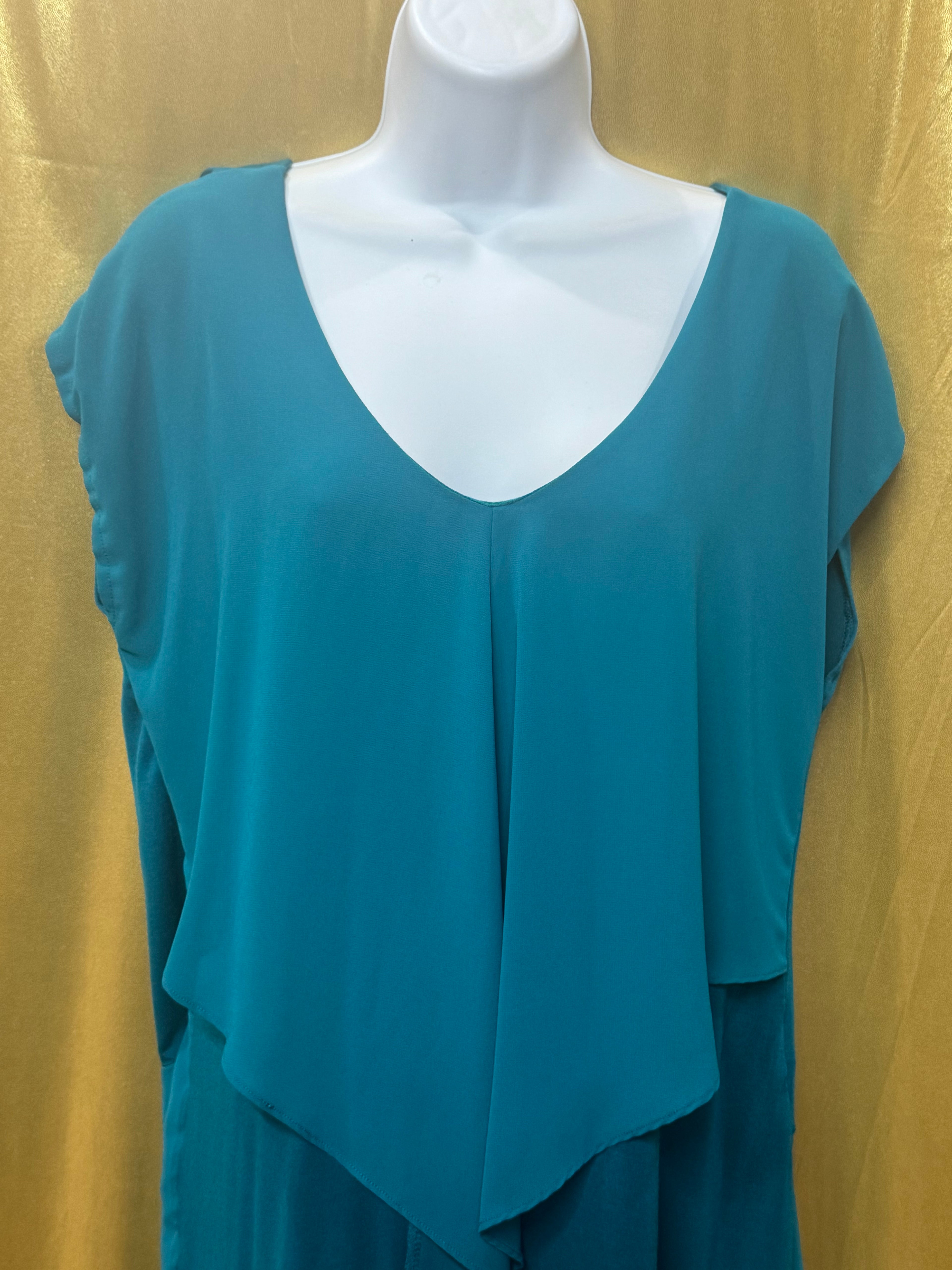 August Silk Teal Layered Asymmetric Blouse - Size Medium