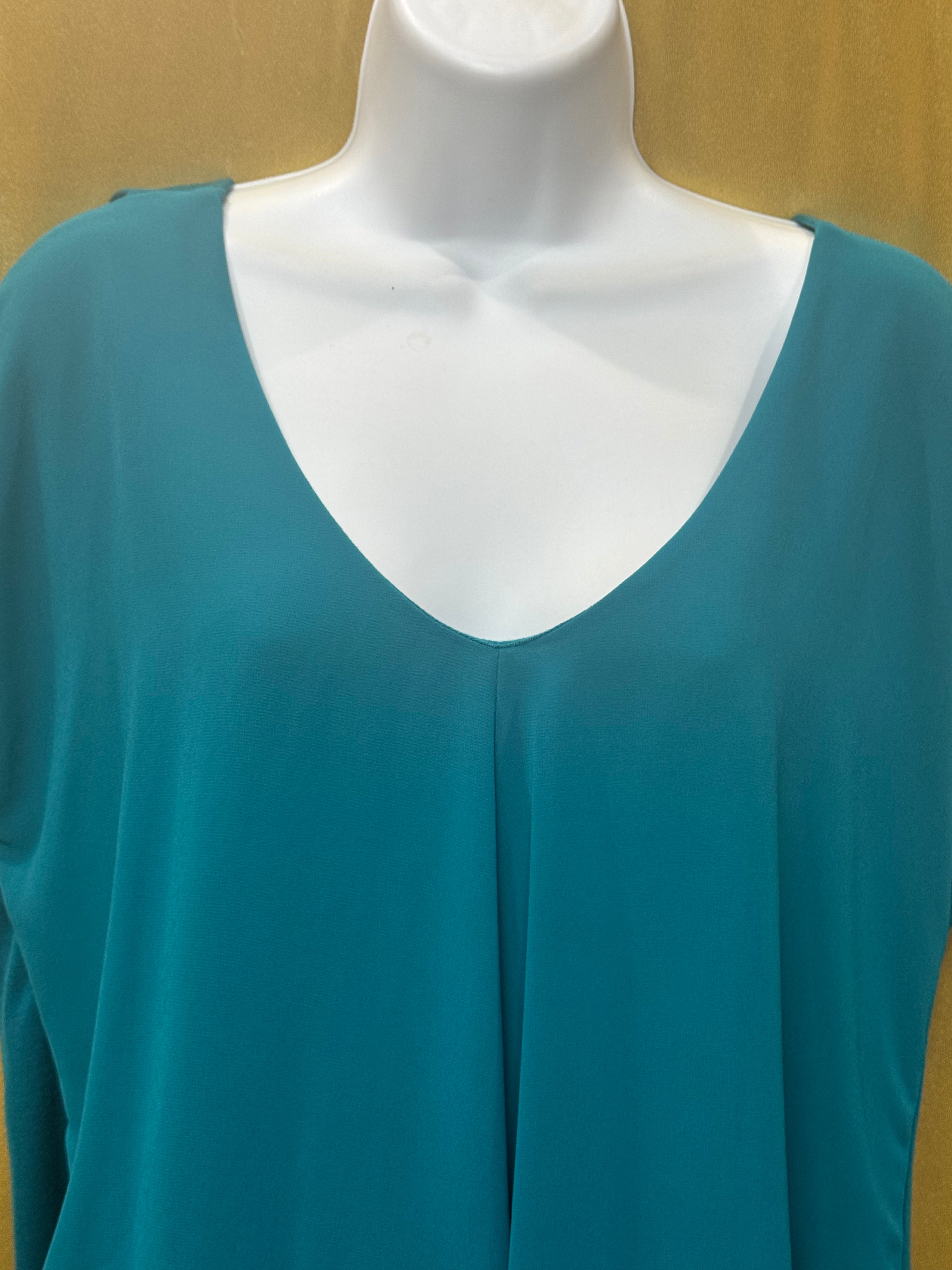August Silk Teal Layered Asymmetric Blouse - Size Medium