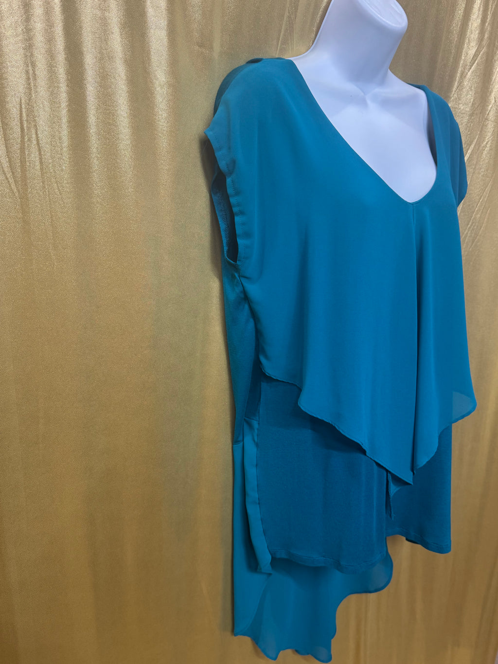 August Silk Teal Layered Asymmetric Blouse - Size Medium