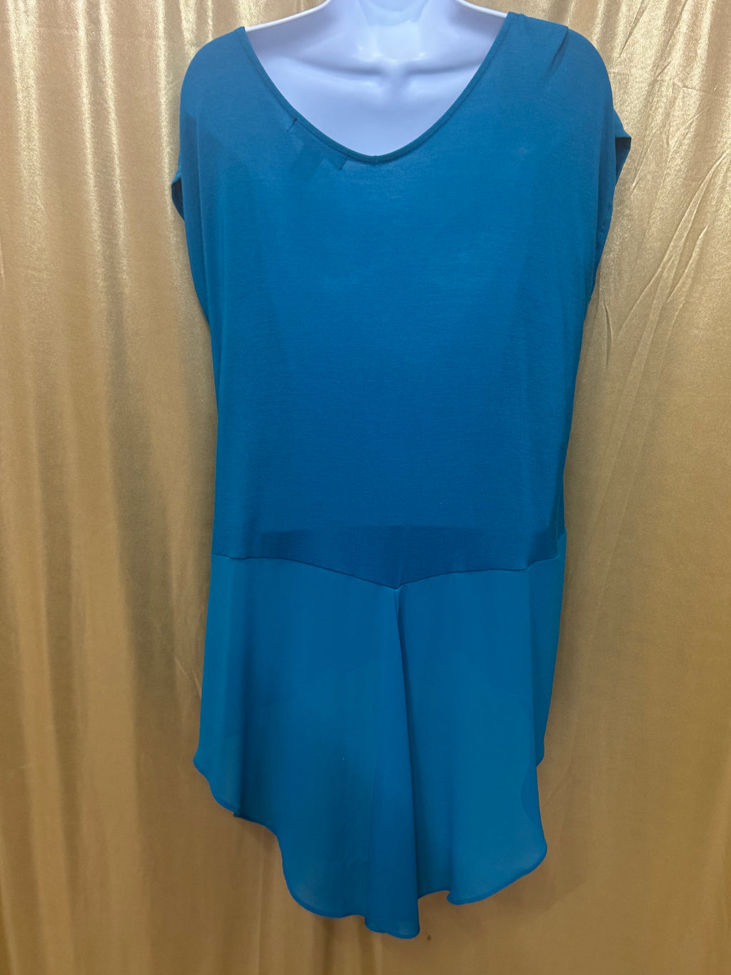August Silk Teal Layered Asymmetric Blouse - Size Medium
