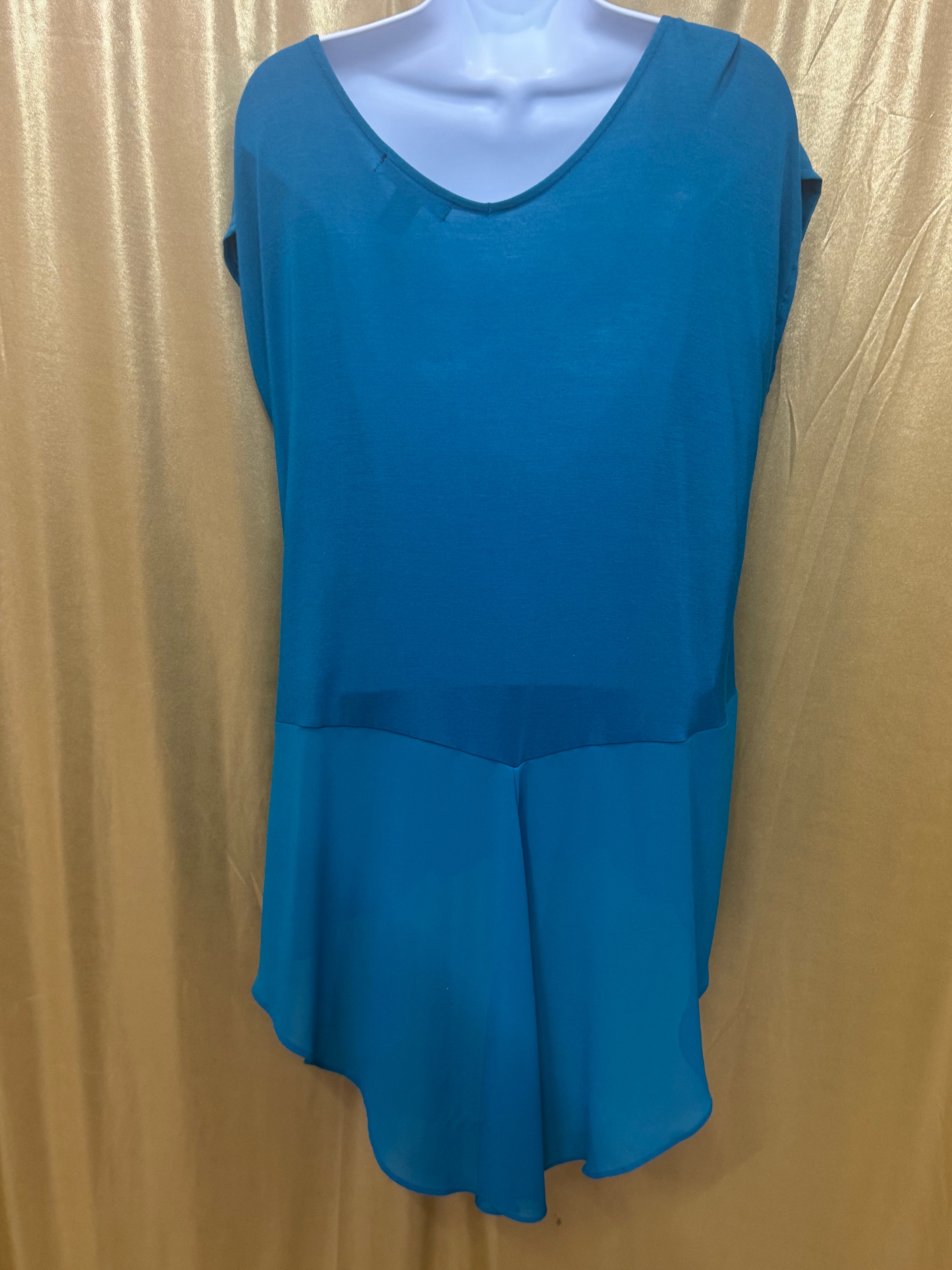 August Silk Teal Layered Asymmetric Blouse - Size Medium