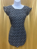 PREMISE Mixed-Media Blouse Size M Black & White Sunburst Flutter Sleeve Keyhole Back