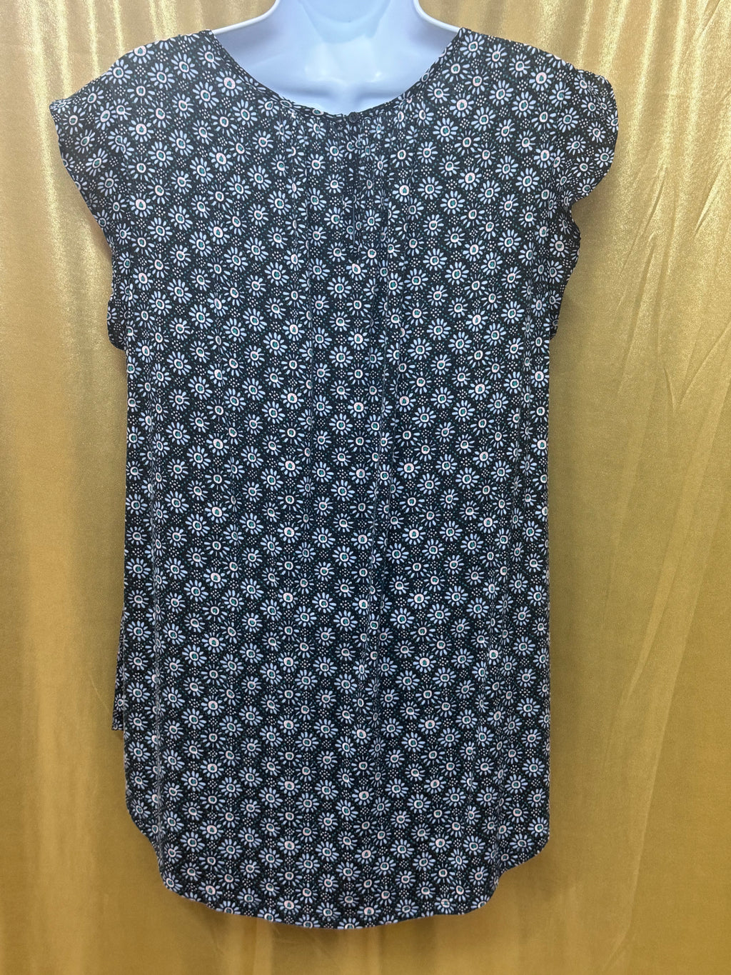 PREMISE Mixed-Media Blouse Size M Black & White Sunburst Flutter Sleeve Keyhole Back