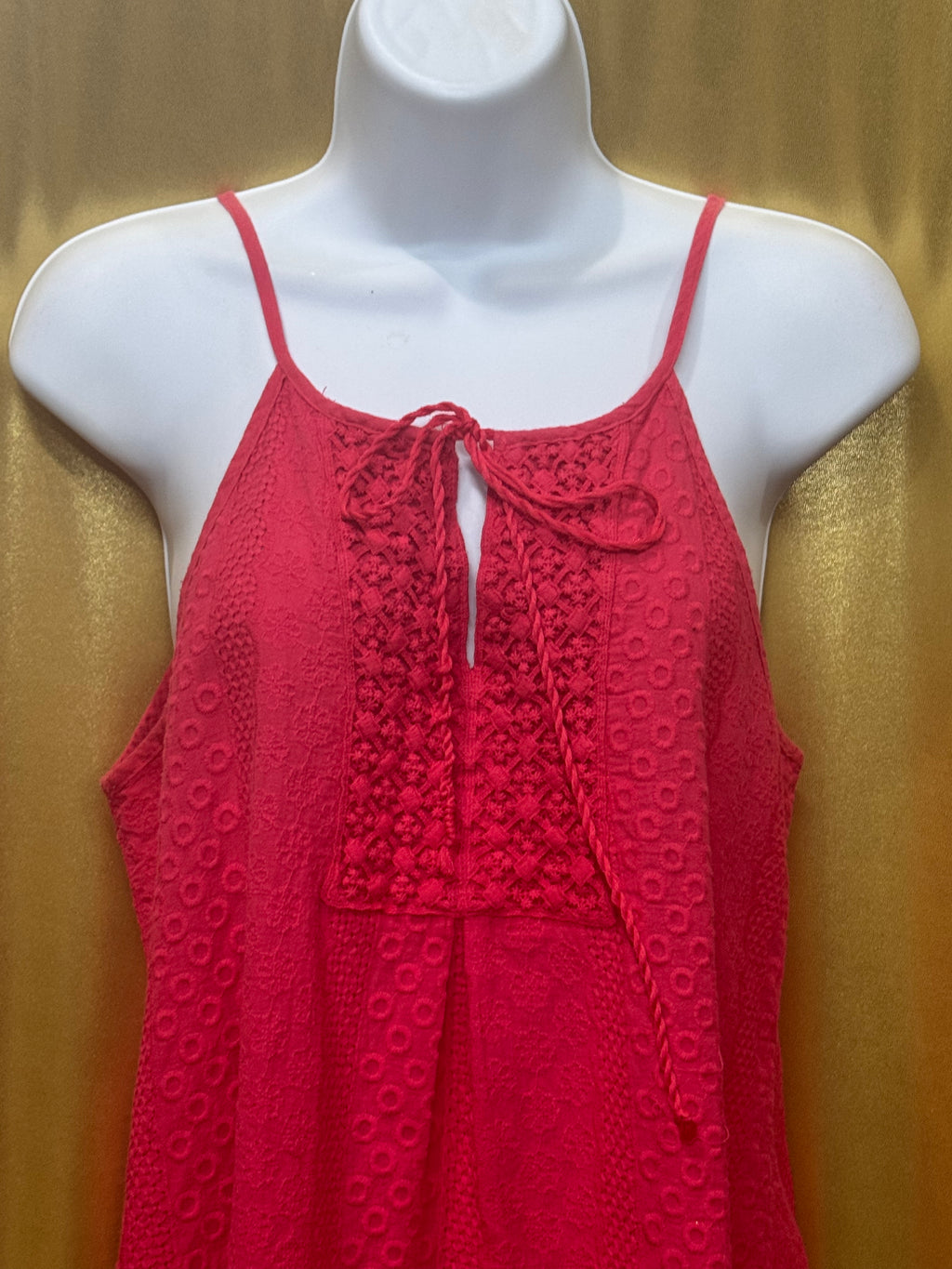 L'affaire Red Crochet Lace Accent Halter Camisole Tank Top Size M Cotton Boho