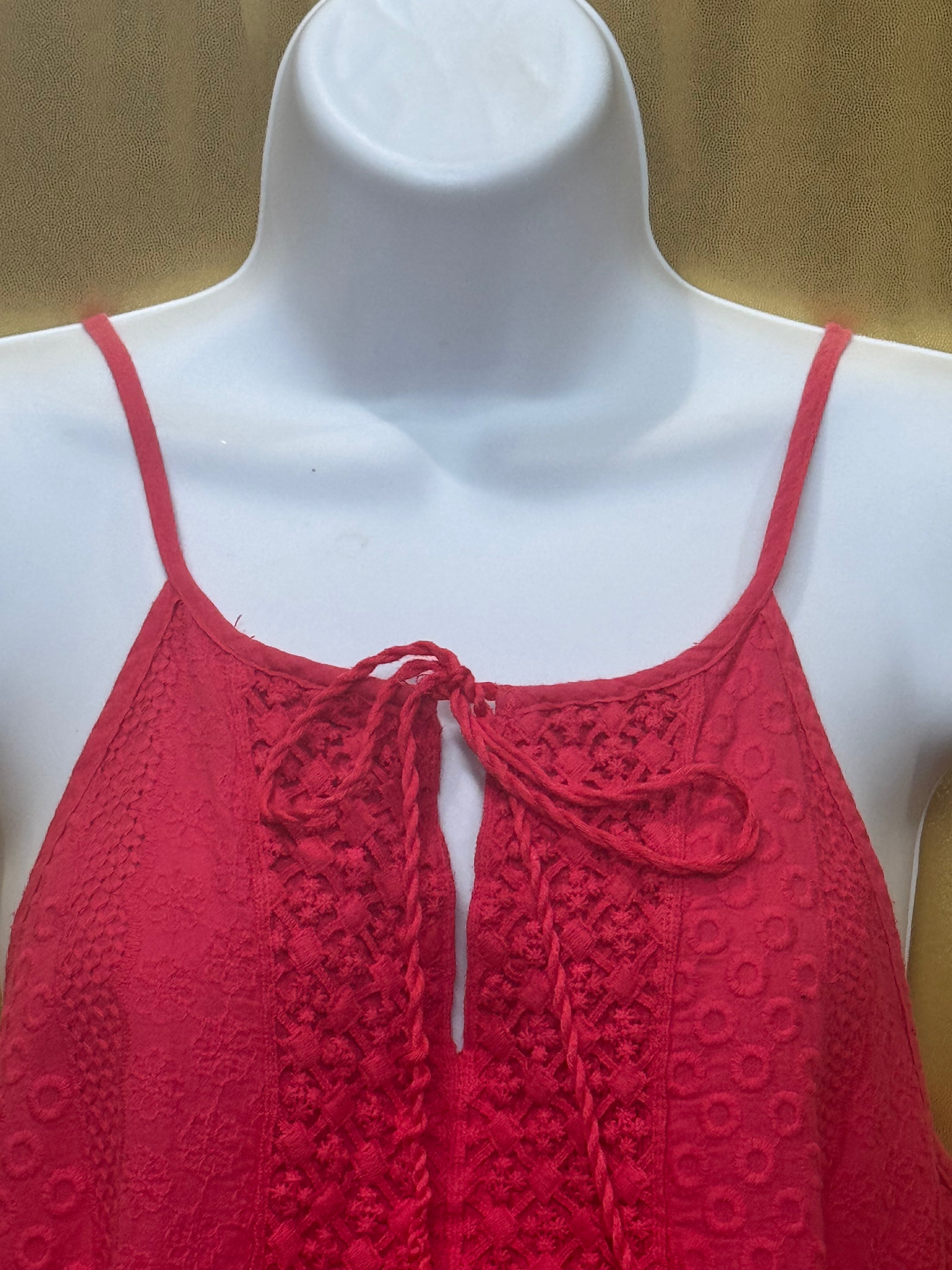 L'affaire Red Crochet Lace Accent Halter Camisole Tank Top Size M Cotton Boho