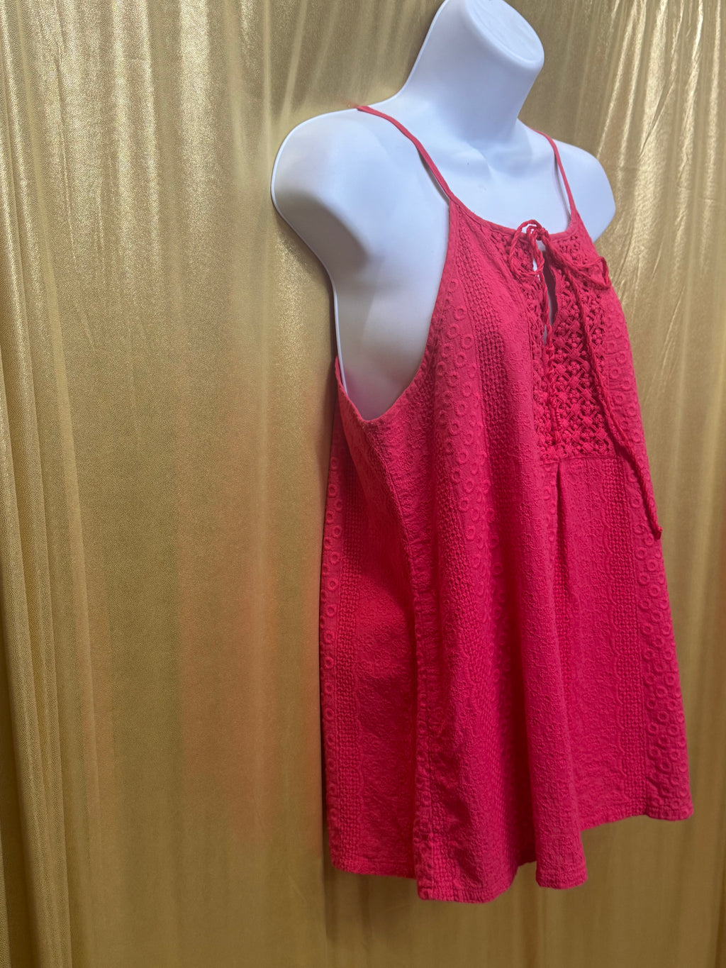 L'affaire Red Crochet Lace Accent Halter Camisole Tank Top Size M Cotton Boho