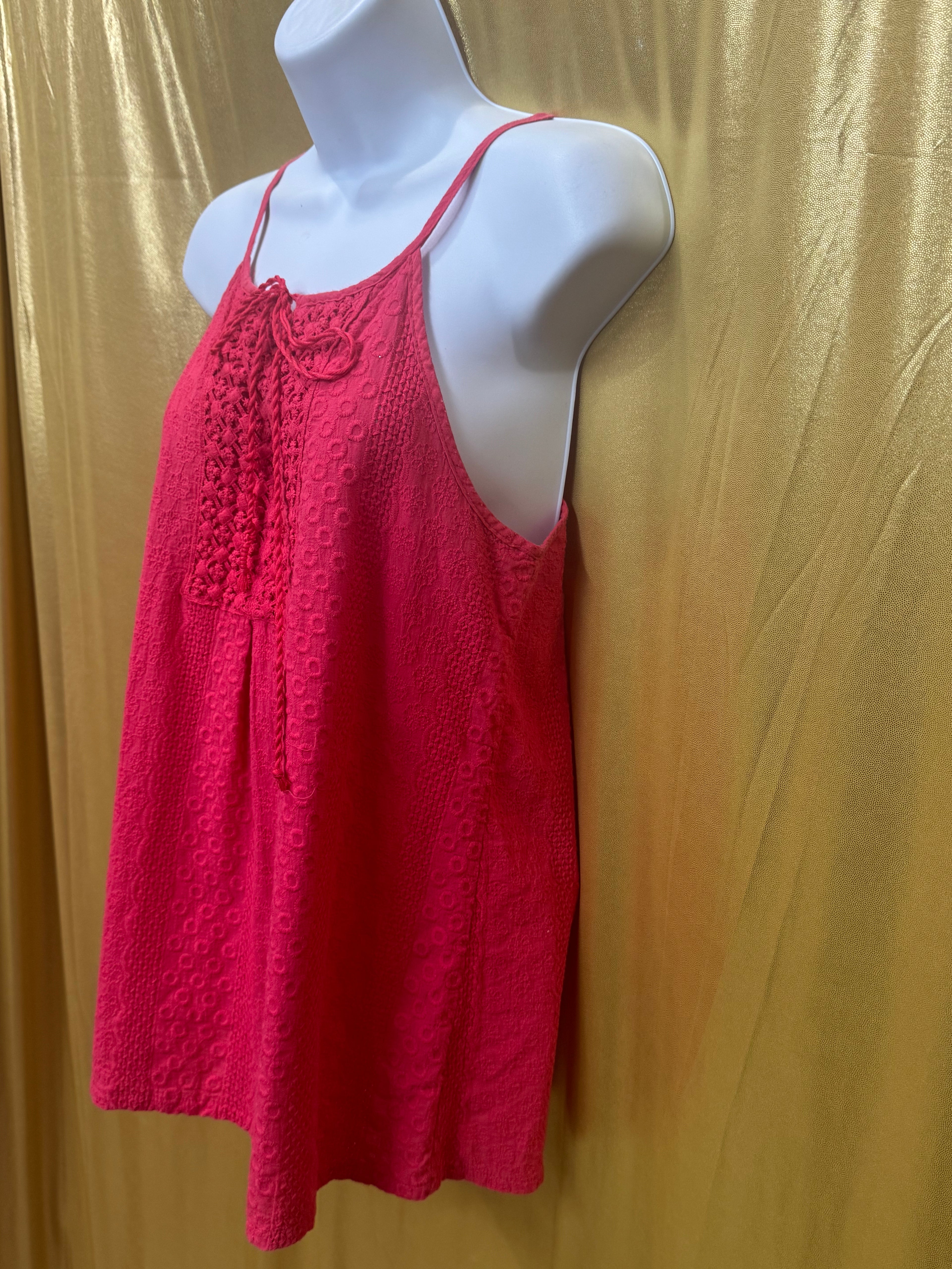 L'affaire Red Crochet Lace Accent Halter Camisole Tank Top Size M Cotton Boho