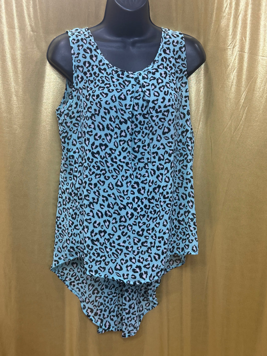 Iris Los Angeles Blue Leopard High-Low Tank Top Medium