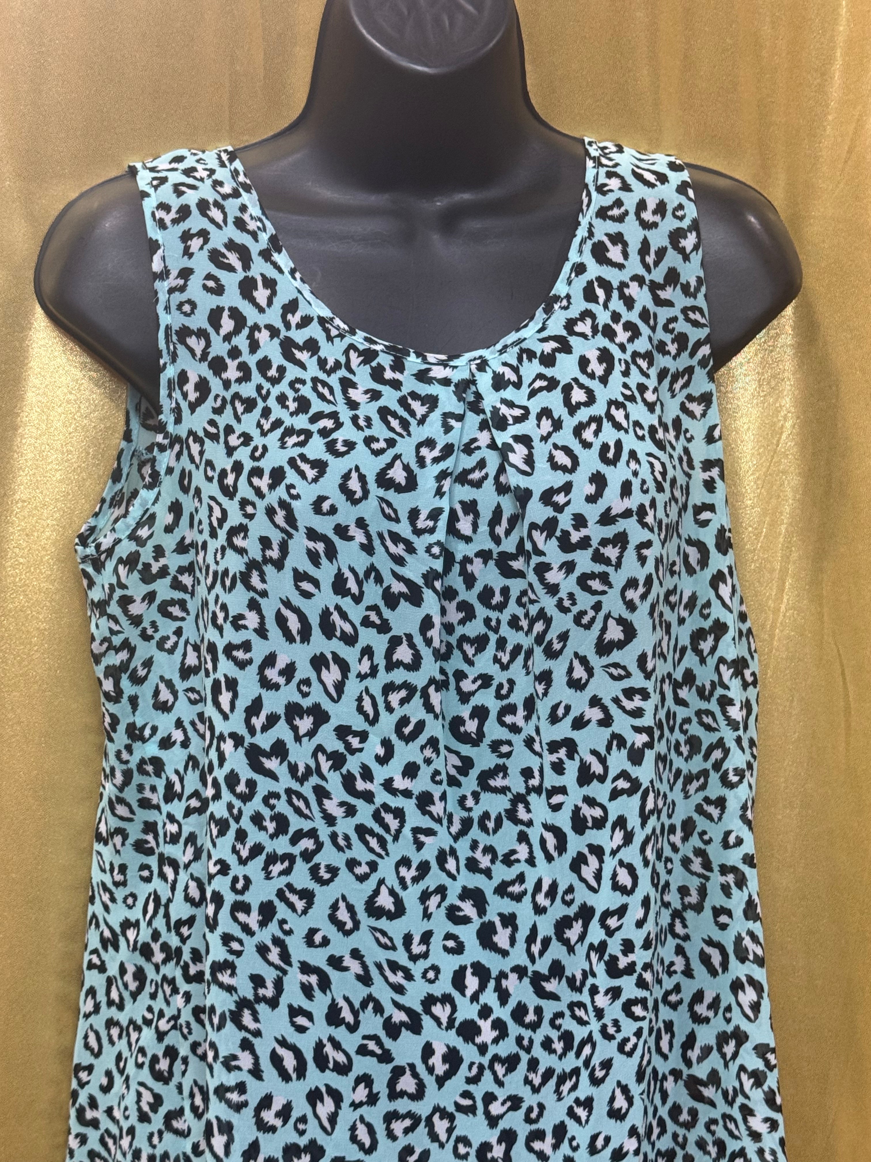 Iris Los Angeles Blue Leopard High-Low Tank Top Medium