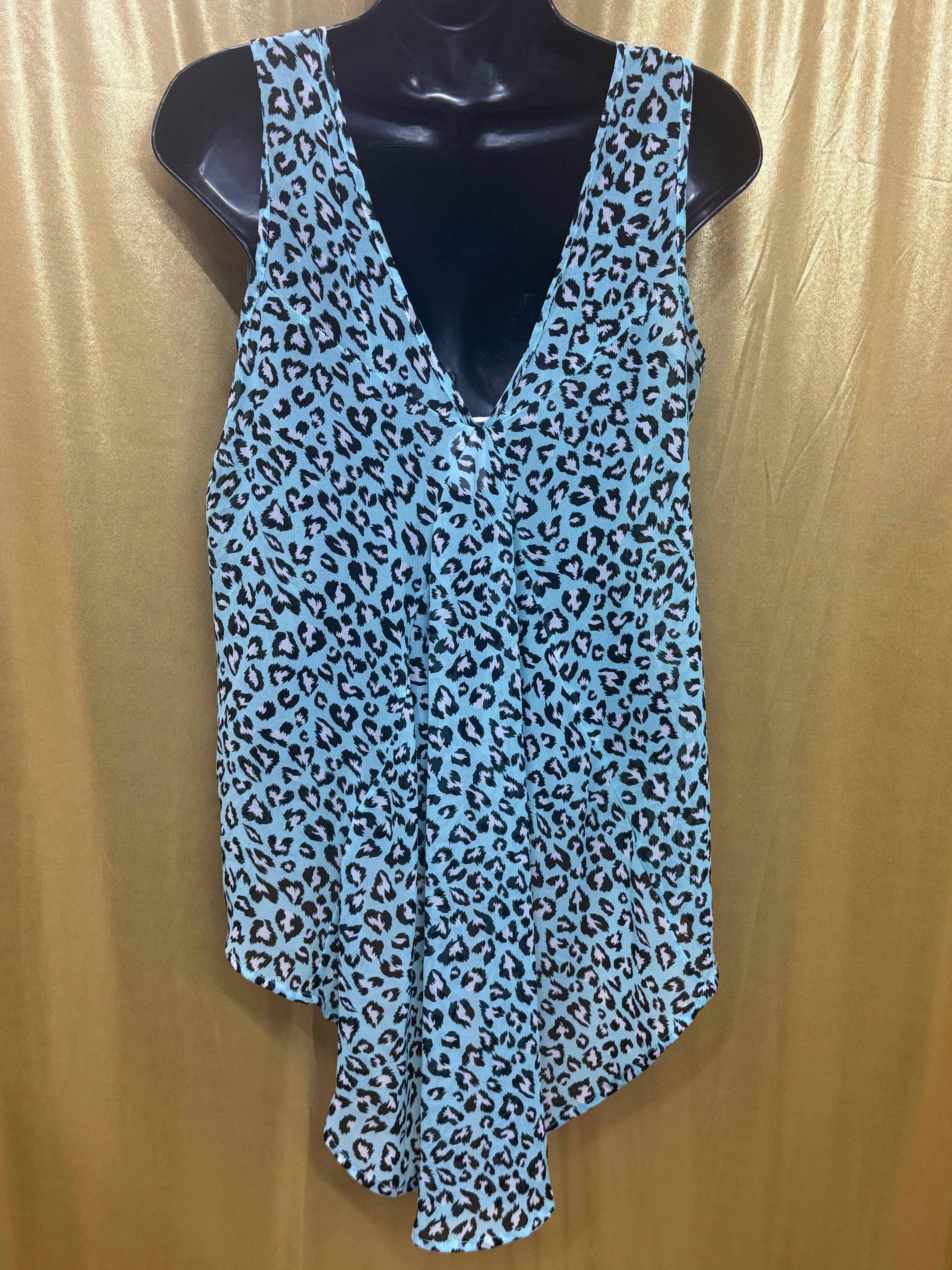 Iris Los Angeles Blue Leopard High-Low Tank Top Medium