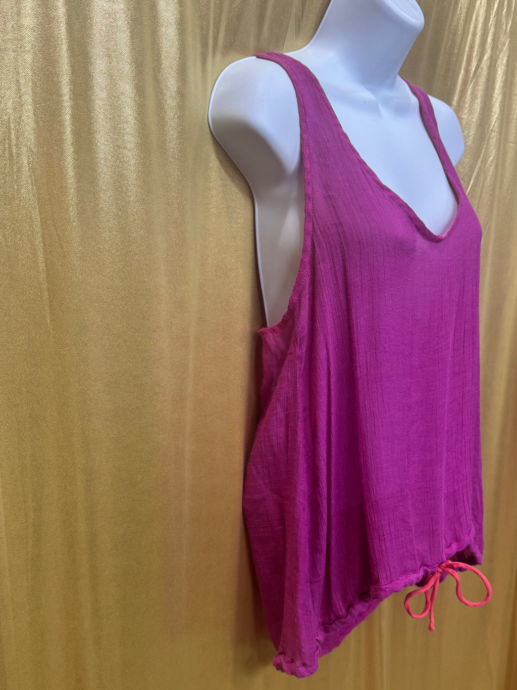 Lucy Love JoJo Top Magenta Pink High-Low Drawstring Tank Medium
