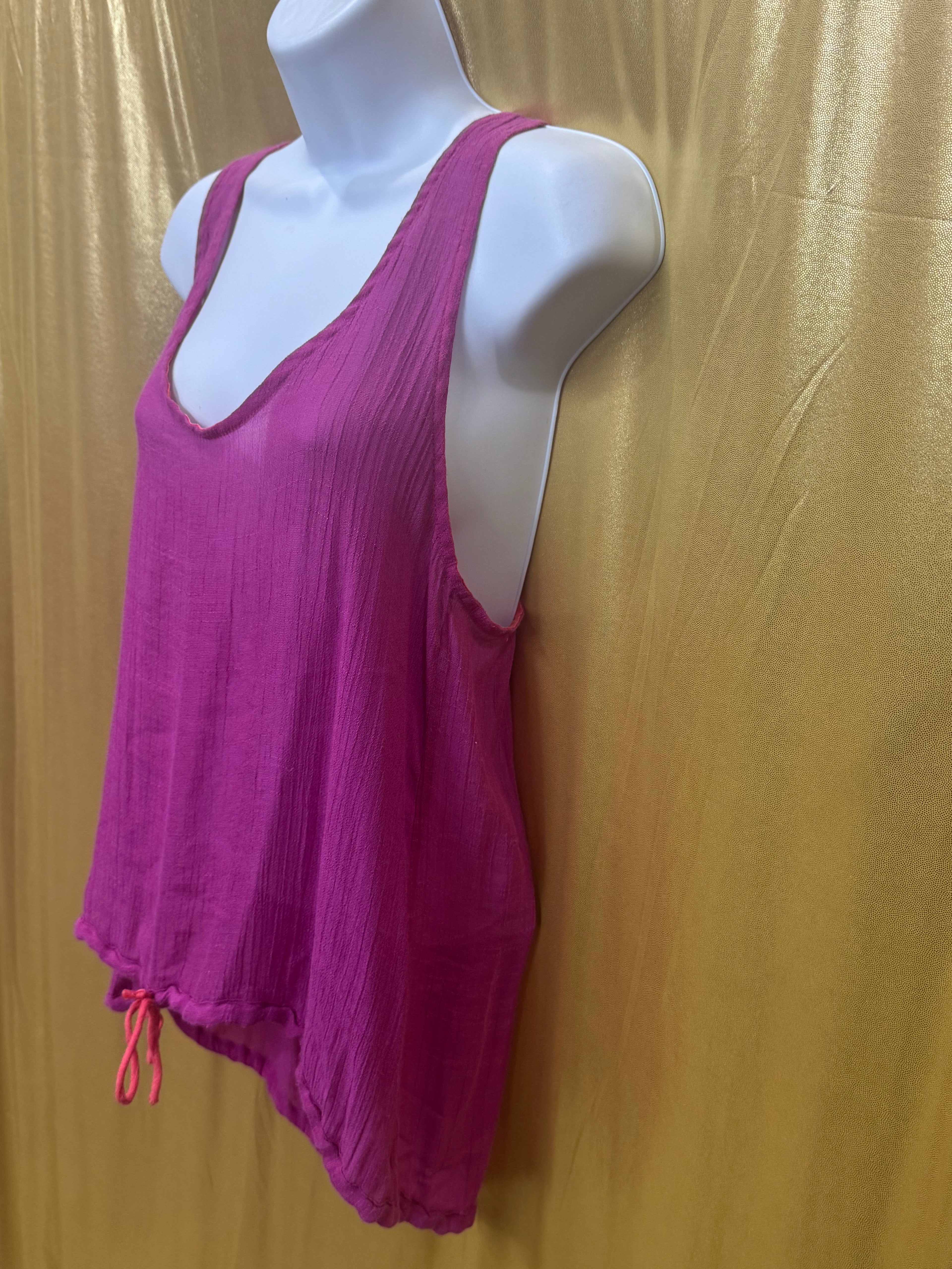 Lucy Love JoJo Top Magenta Pink High-Low Drawstring Tank Medium