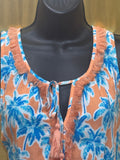 Crown & Ivy Tropical Palm Tree Tassel Tank Top Size Medium Peach Blue