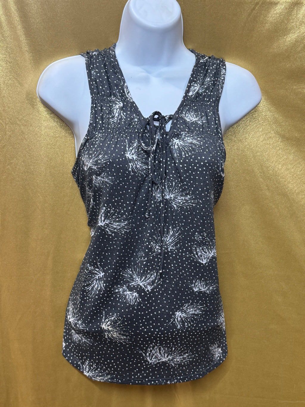 Maurices Gray Floral Polka Dot Lace Up Tank Top Sz M