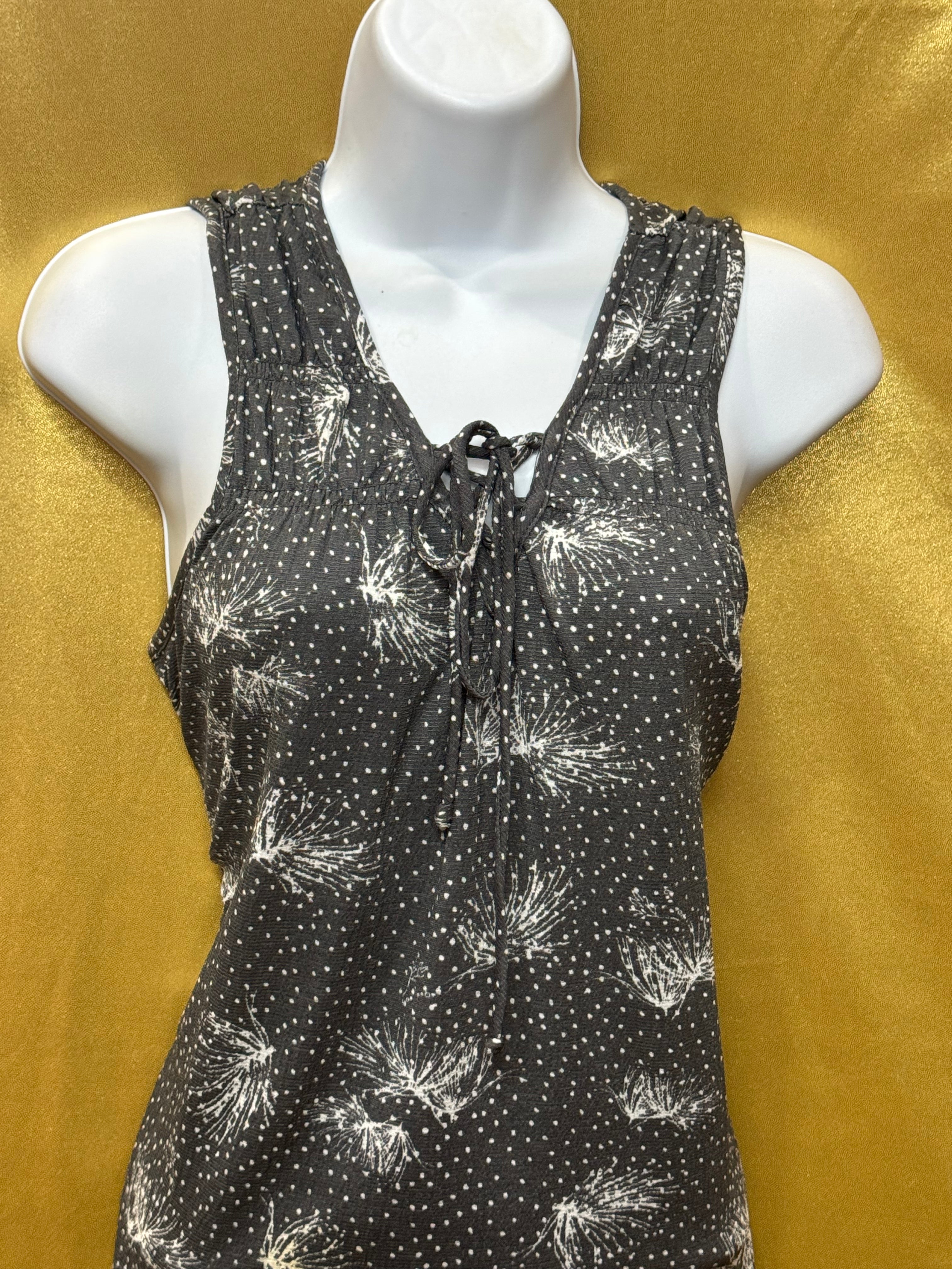 Maurices Gray Floral Polka Dot Lace Up Tank Top Sz M