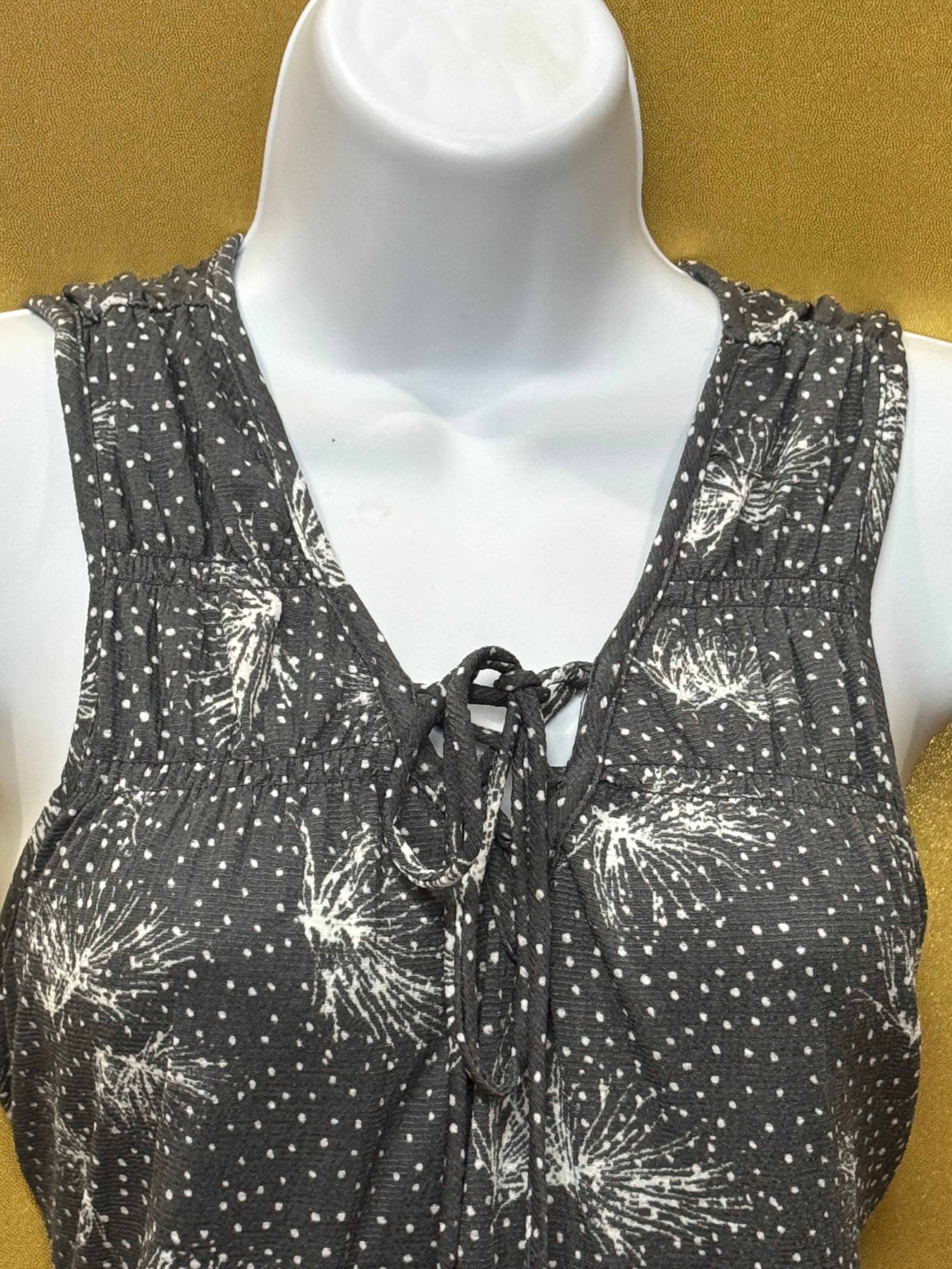Maurices Gray Floral Polka Dot Lace Up Tank Top Sz M