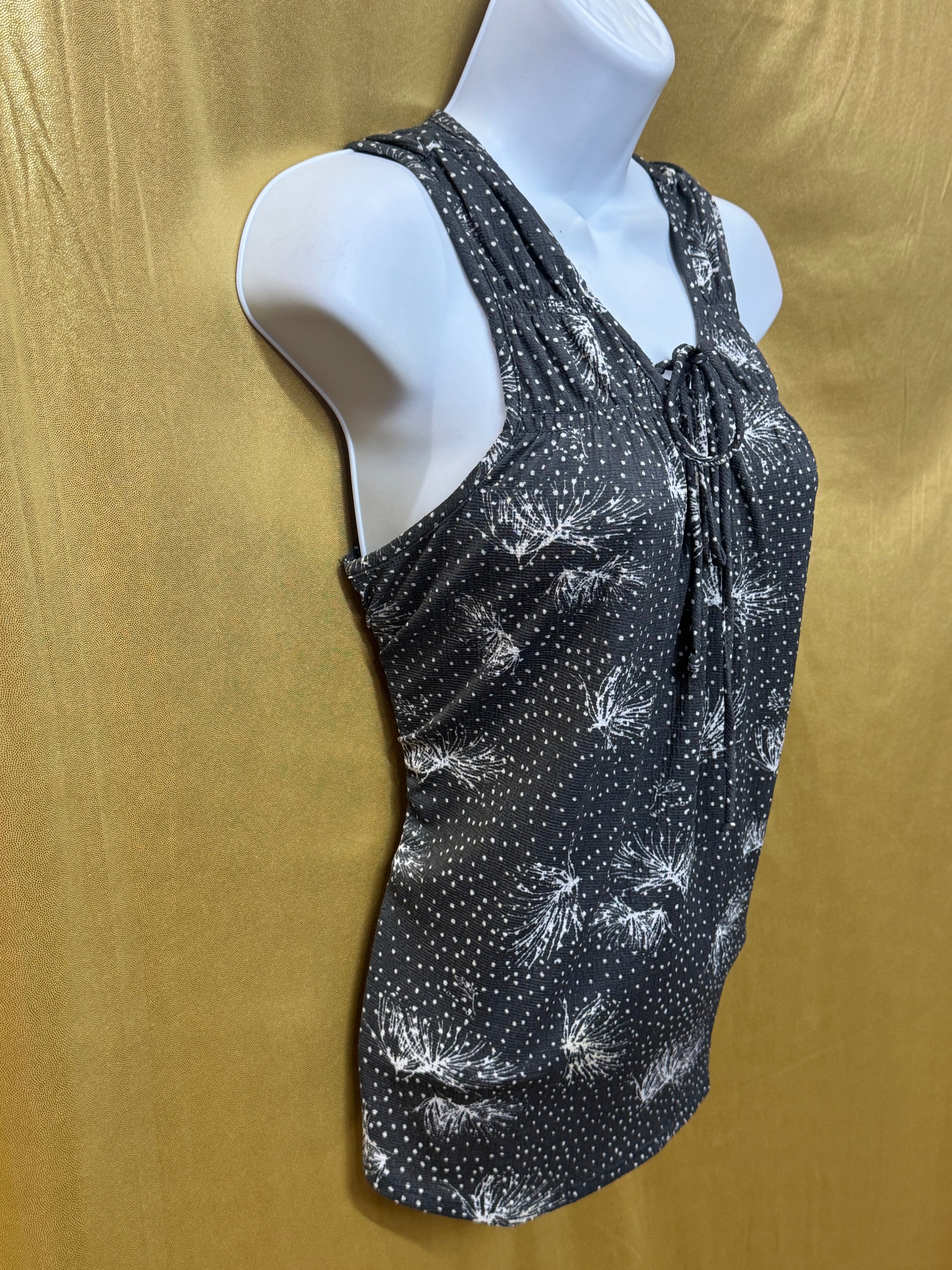 Maurices Gray Floral Polka Dot Lace Up Tank Top Sz M