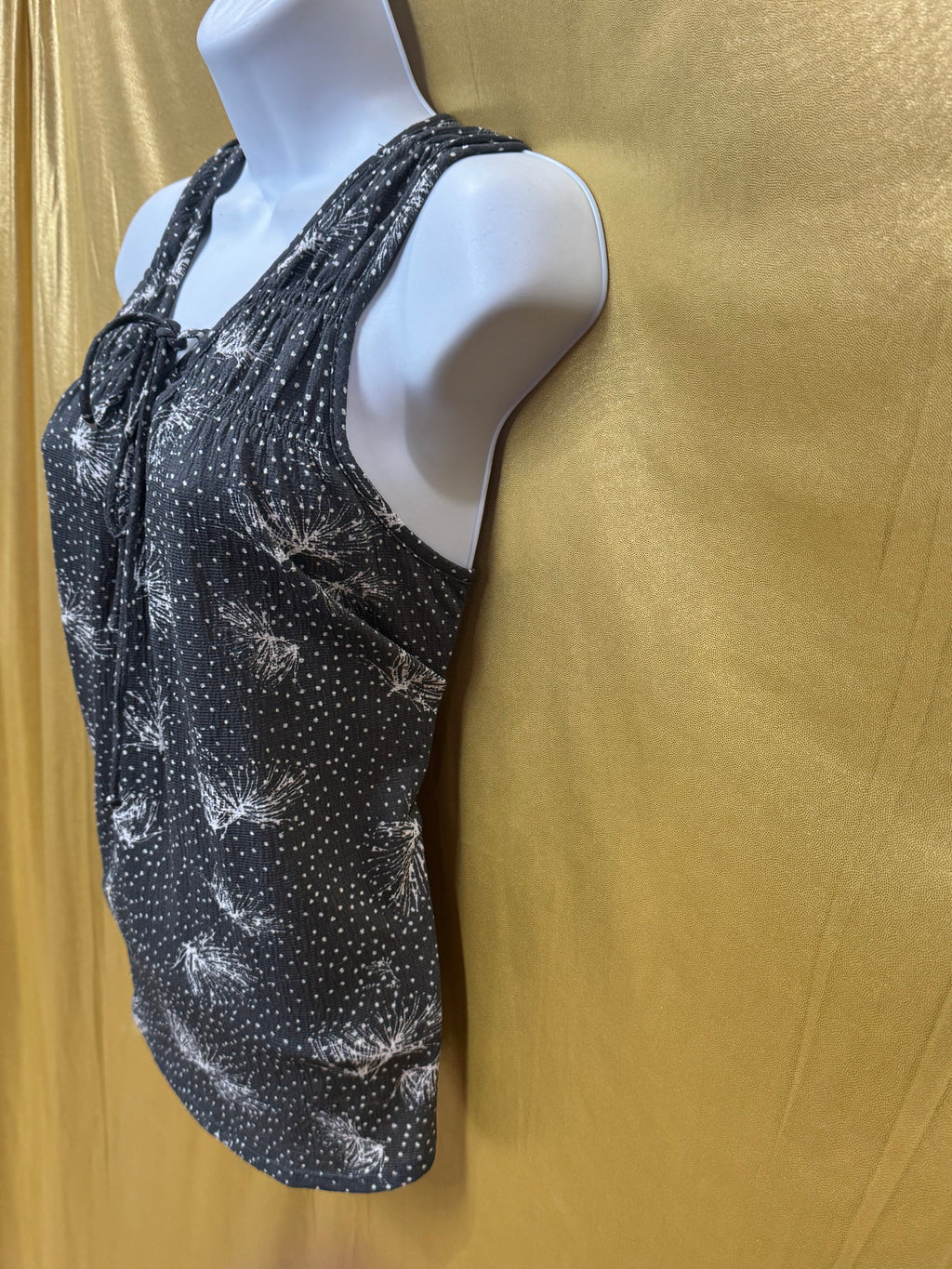 Maurices Gray Floral Polka Dot Lace Up Tank Top Sz M