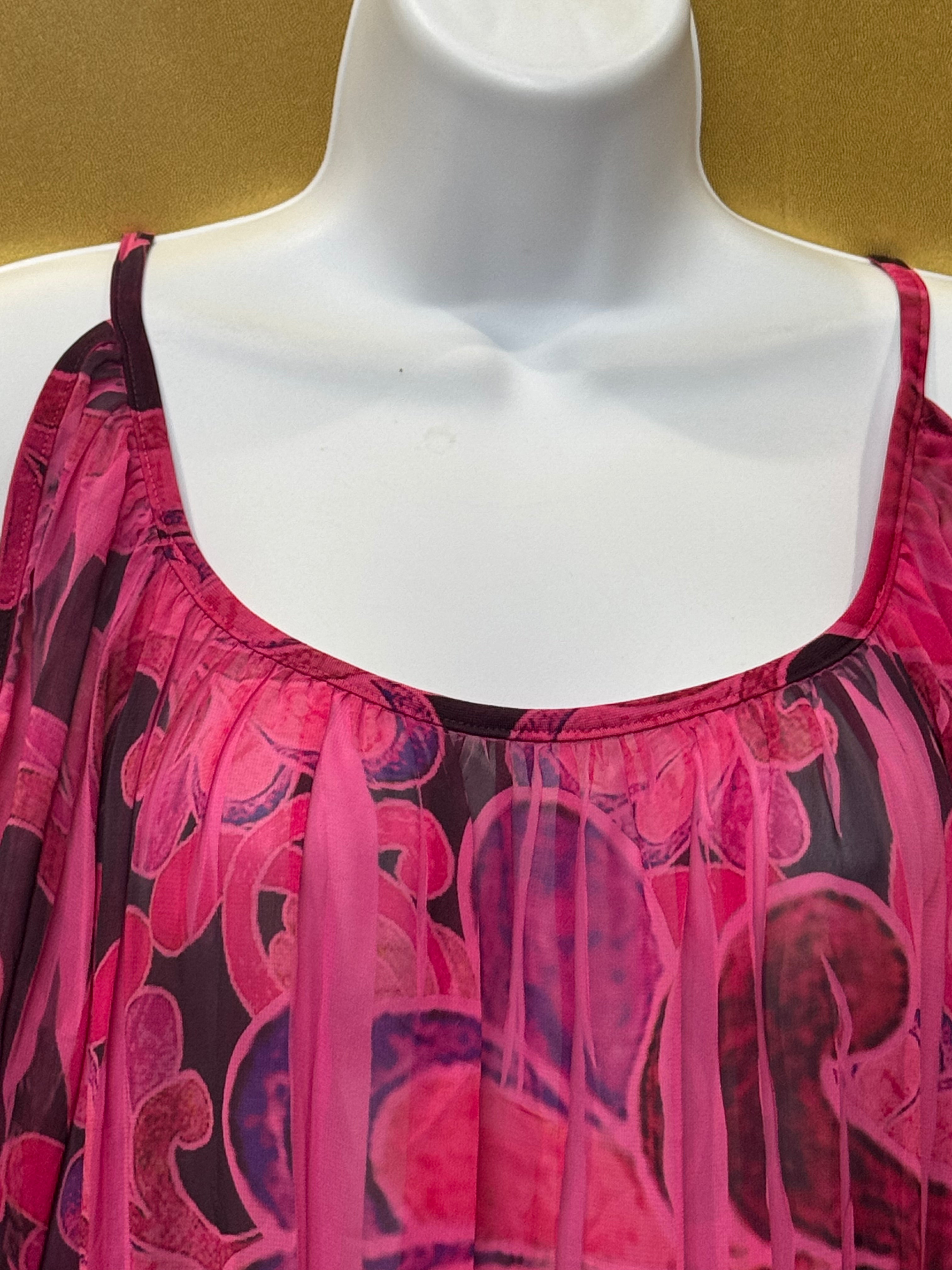 Body Central Cold Shoulder Blouse Pink Purple Abstract Sheer Overlay Medium