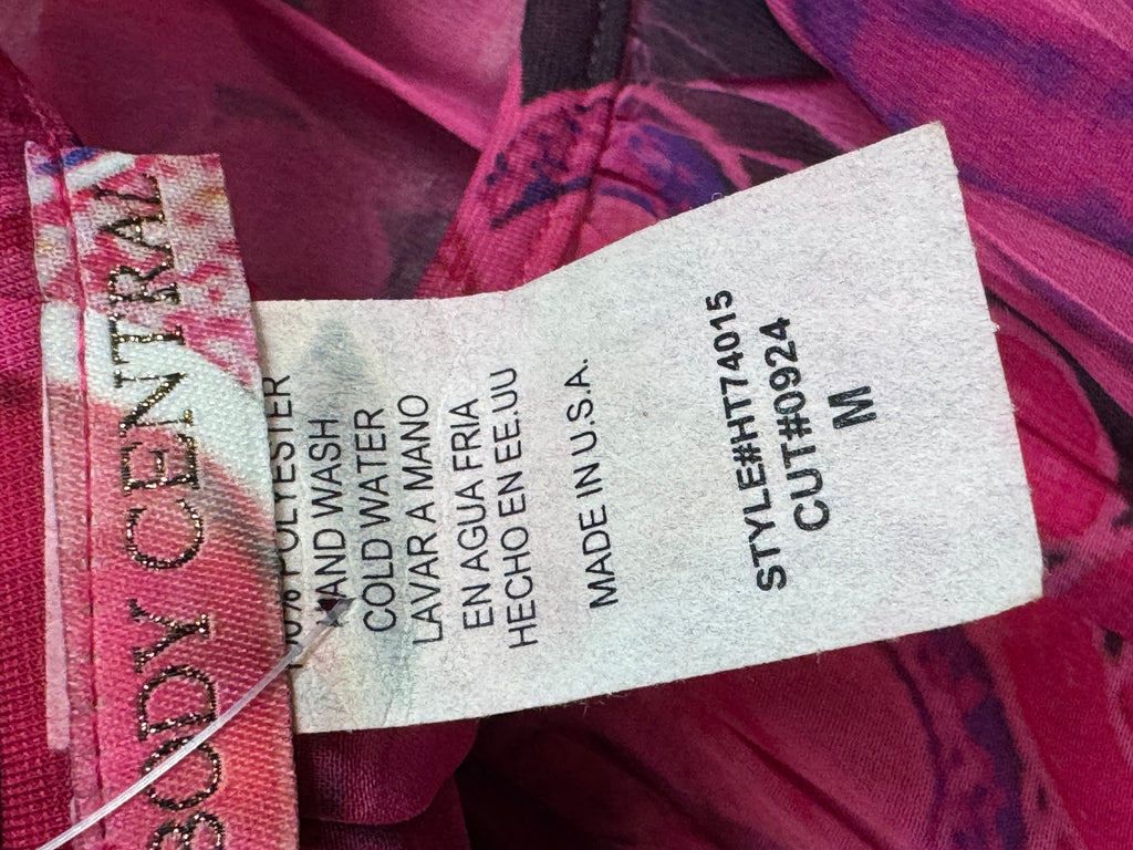 Body Central Cold Shoulder Blouse Pink Purple Abstract Sheer Overlay Medium