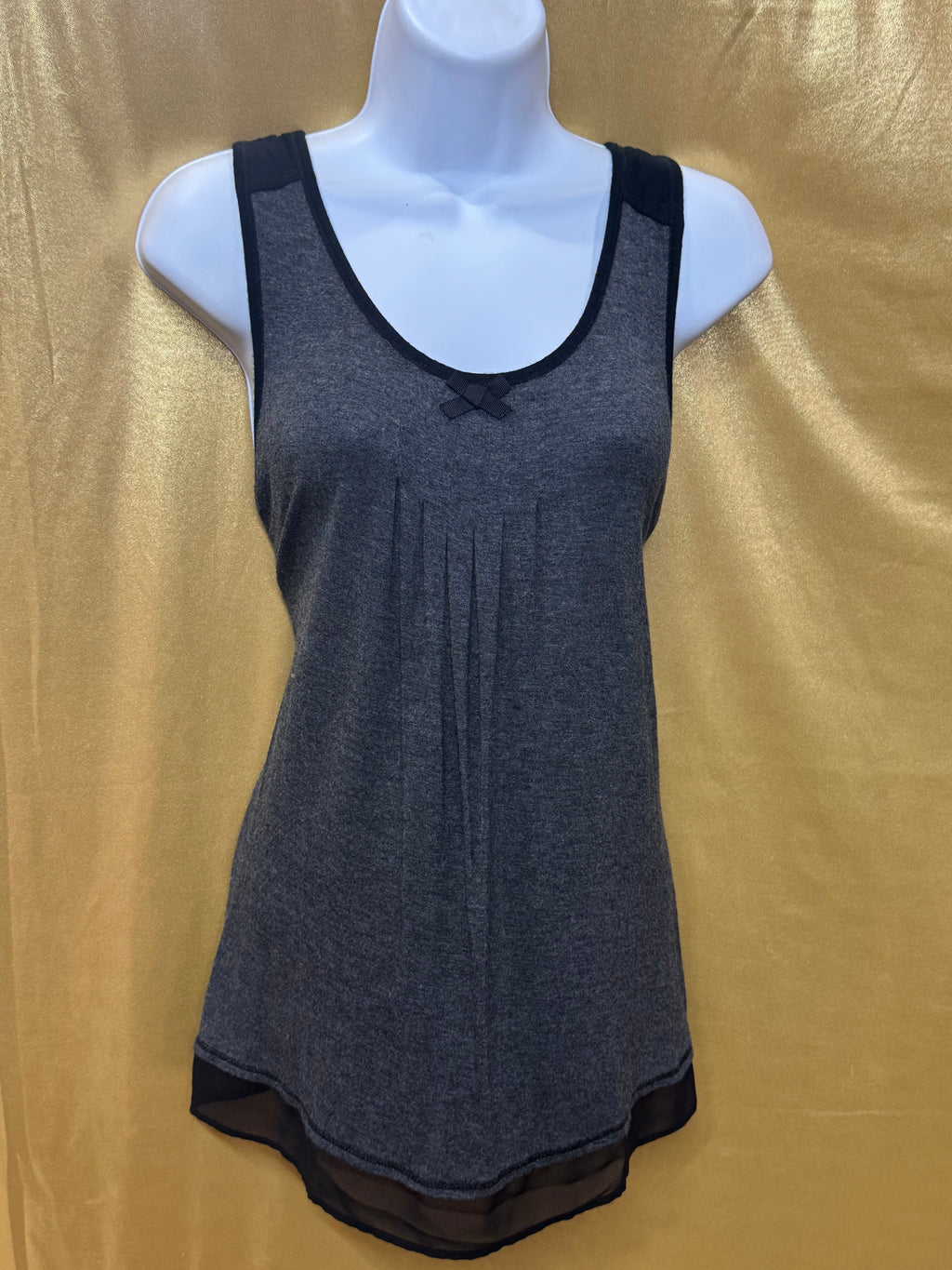 Simply Vera Vera Wang Gray Pleated Sleep Tank Top Medium Chiffon Trim