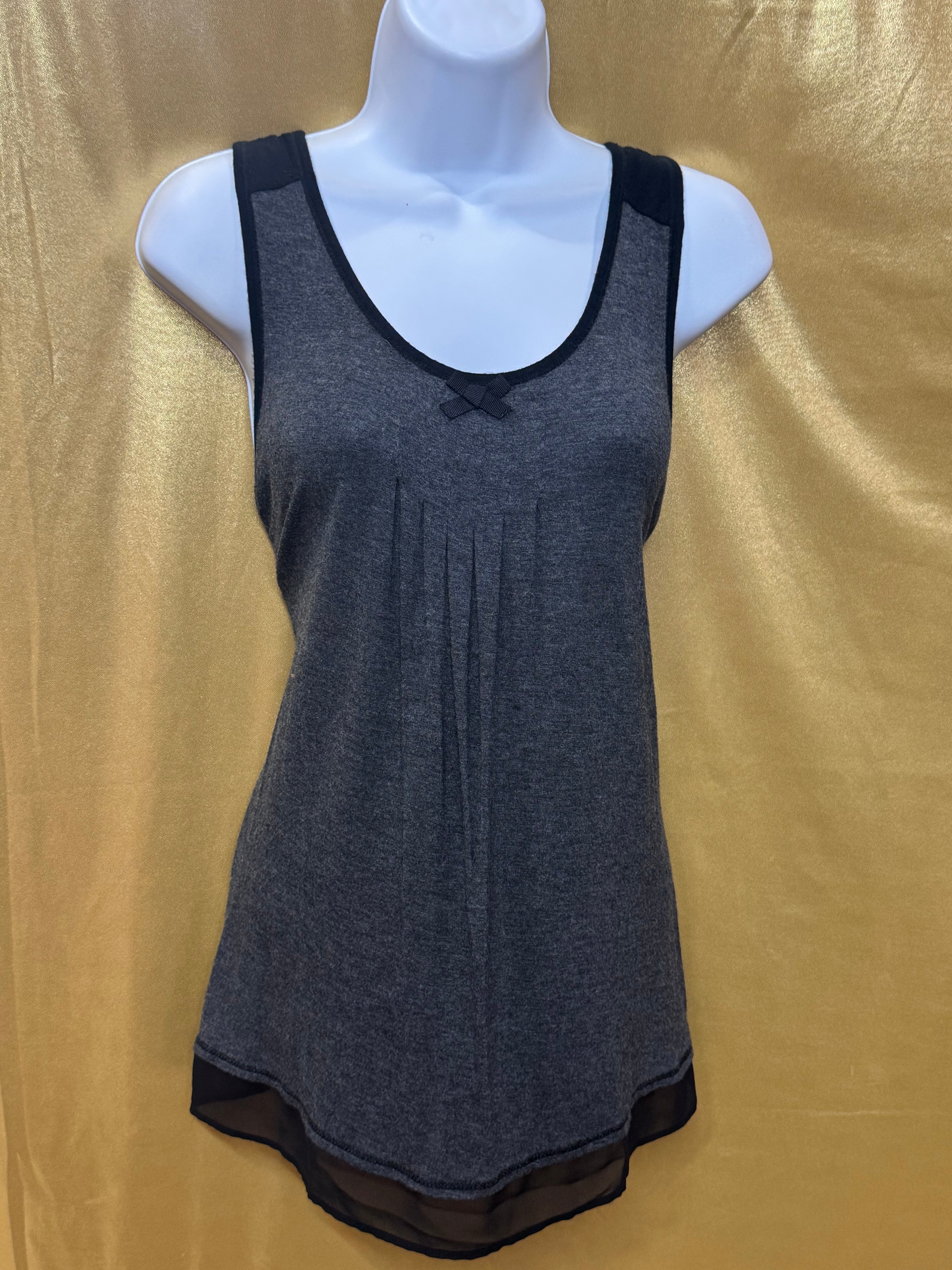 Simply Vera Vera Wang Gray Pleated Sleep Tank Top Medium Chiffon Trim