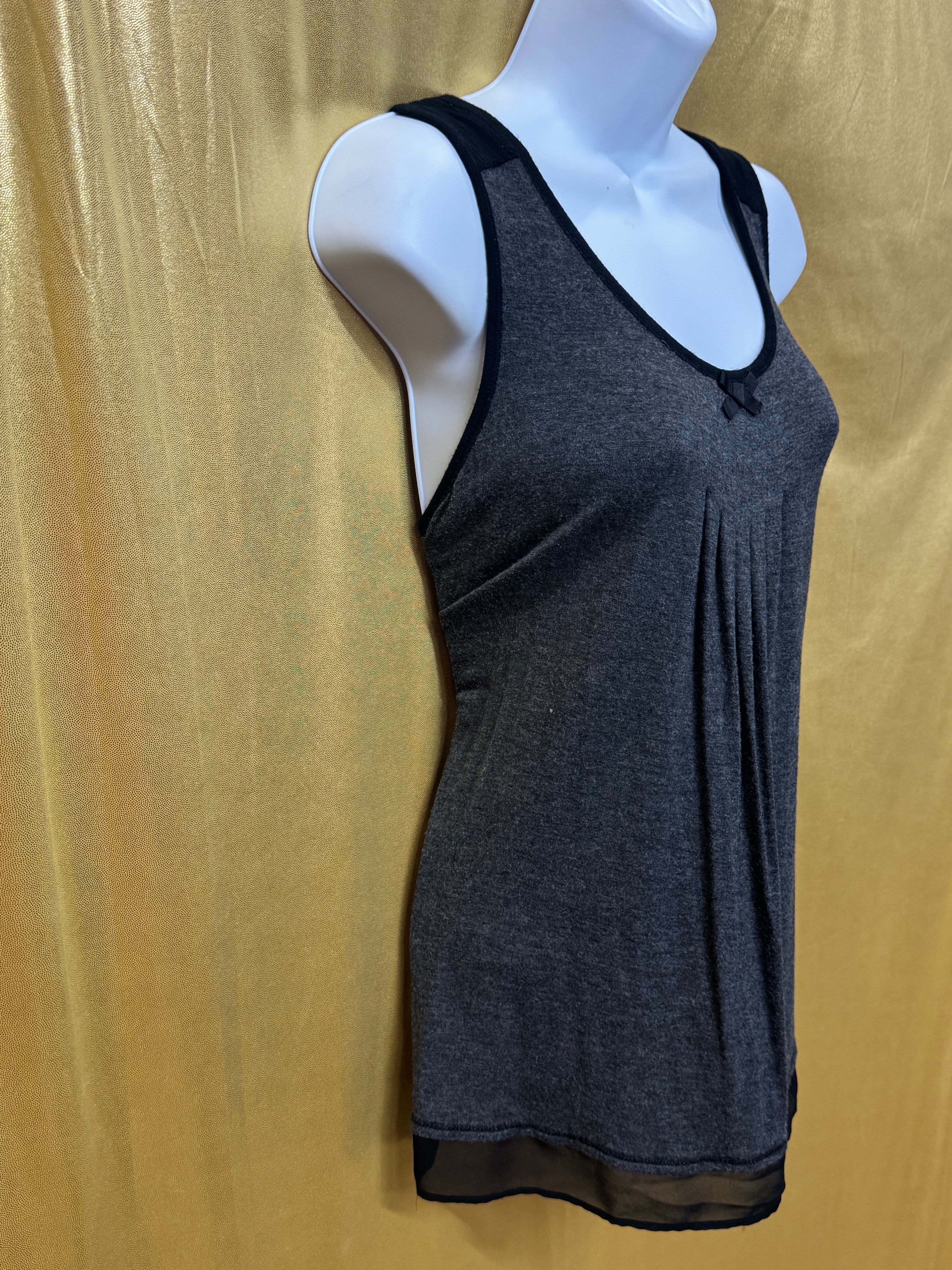 Simply Vera Vera Wang Gray Pleated Sleep Tank Top Medium Chiffon Trim