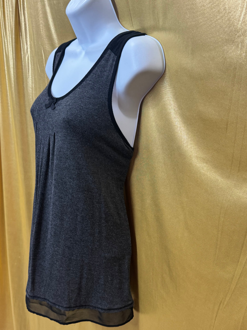 Simply Vera Vera Wang Gray Pleated Sleep Tank Top Medium Chiffon Trim