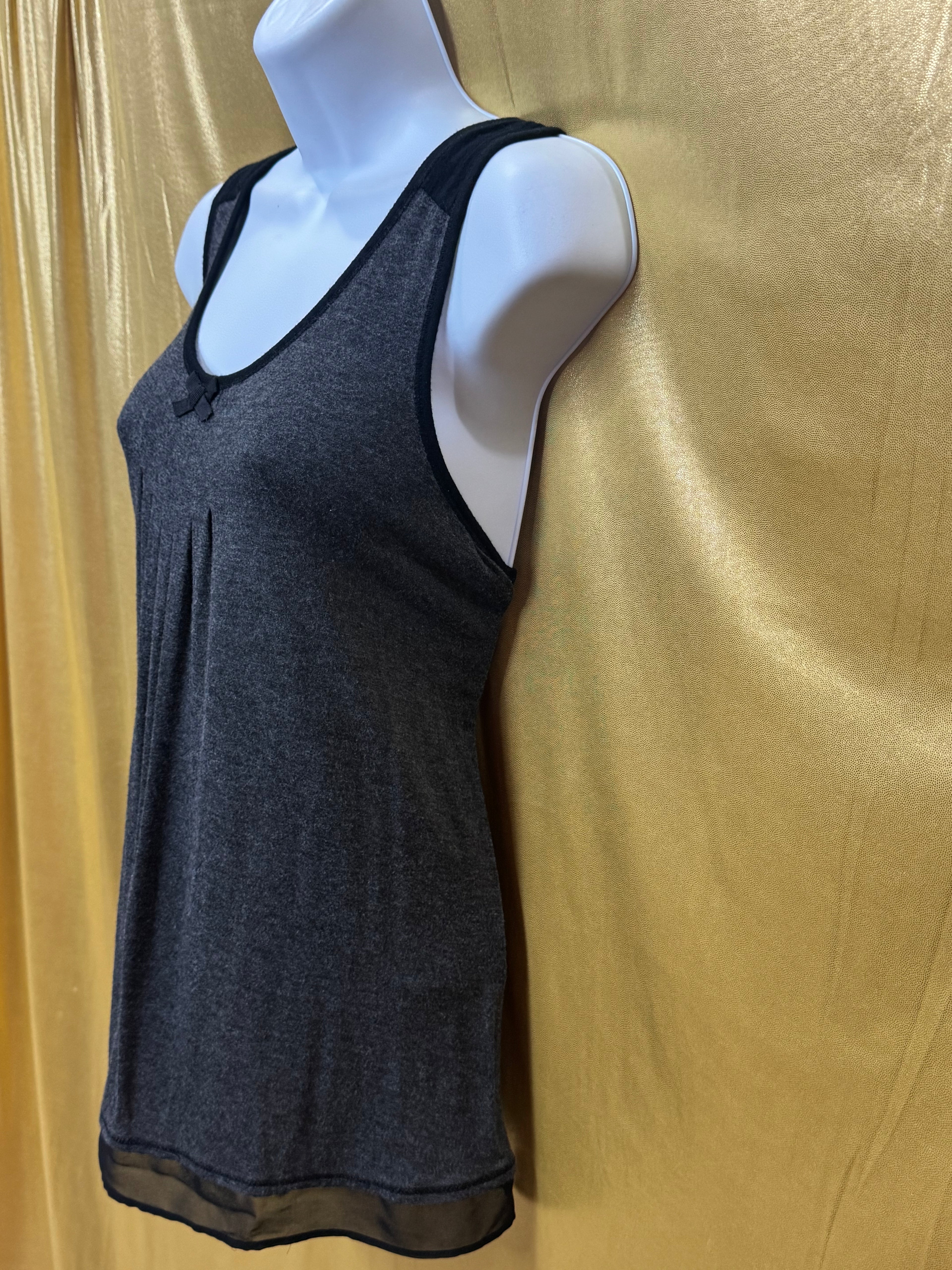 Simply Vera Vera Wang Gray Pleated Sleep Tank Top Medium Chiffon Trim