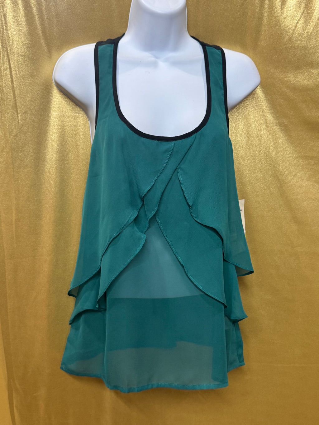 Eyeshadow Teal Green Layered Ruffle Chiffon Racerback Tank Top NWT Medium