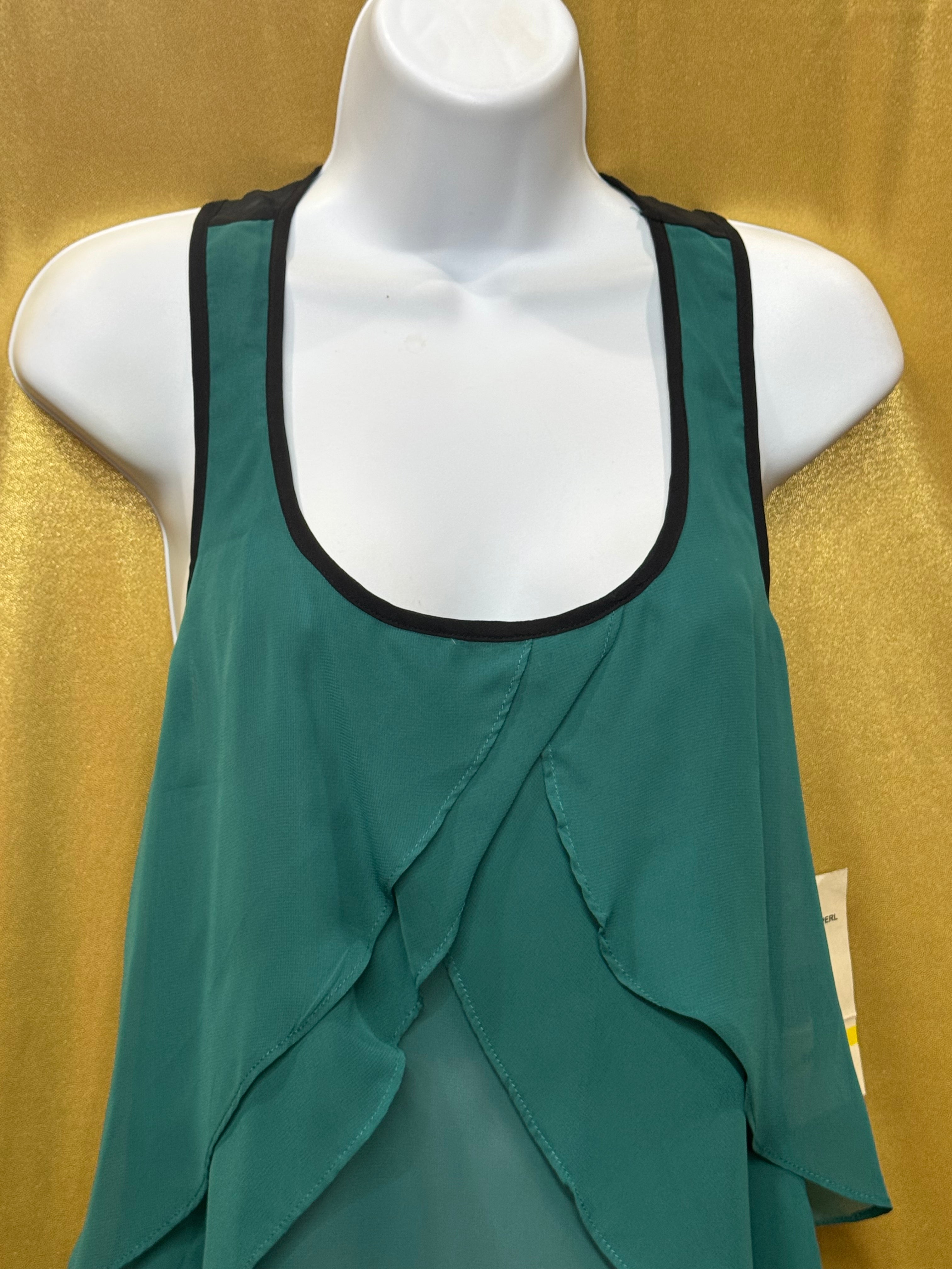Eyeshadow Teal Green Layered Ruffle Chiffon Racerback Tank Top NWT Medium