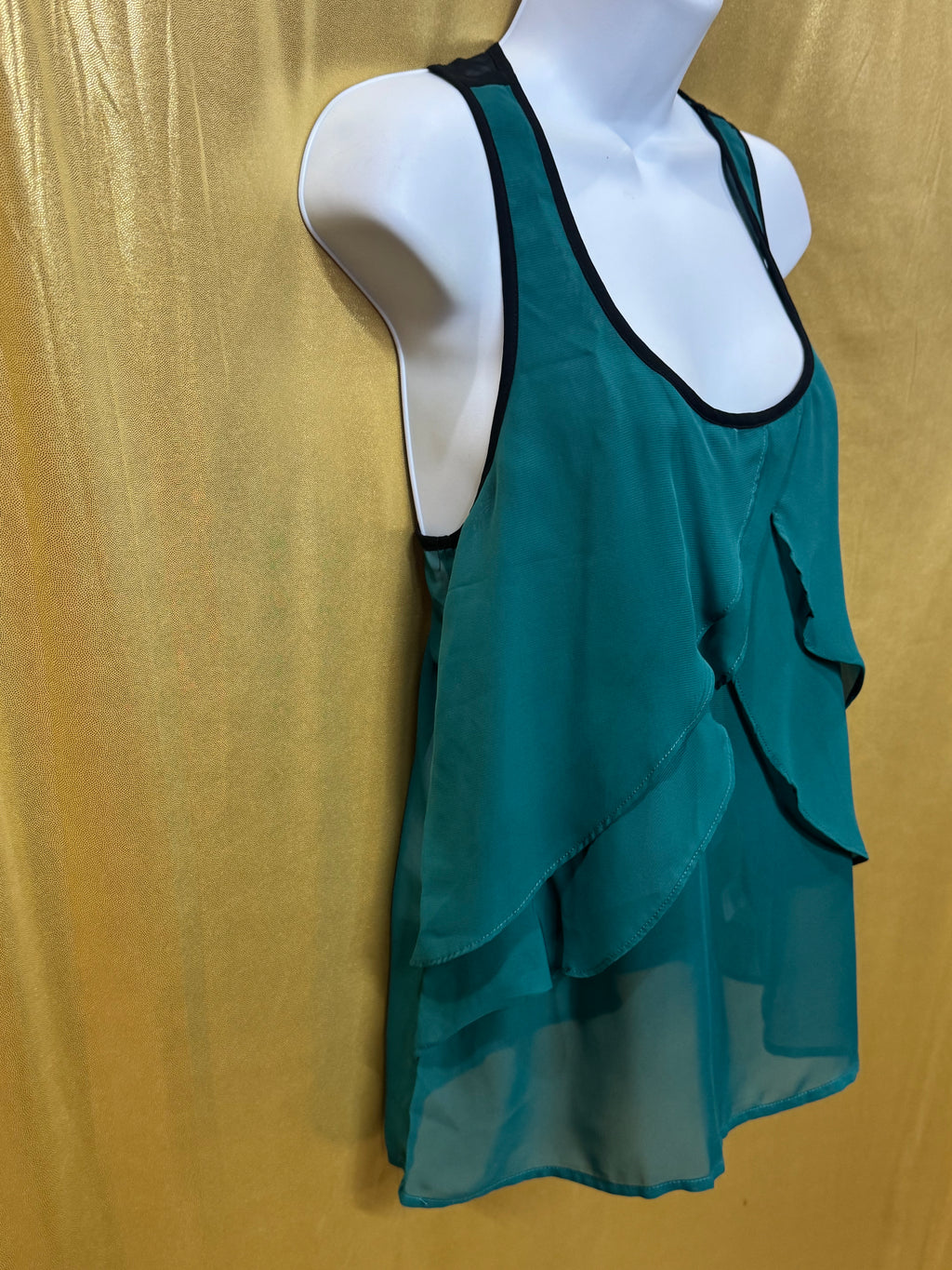 Eyeshadow Teal Green Layered Ruffle Chiffon Racerback Tank Top NWT Medium