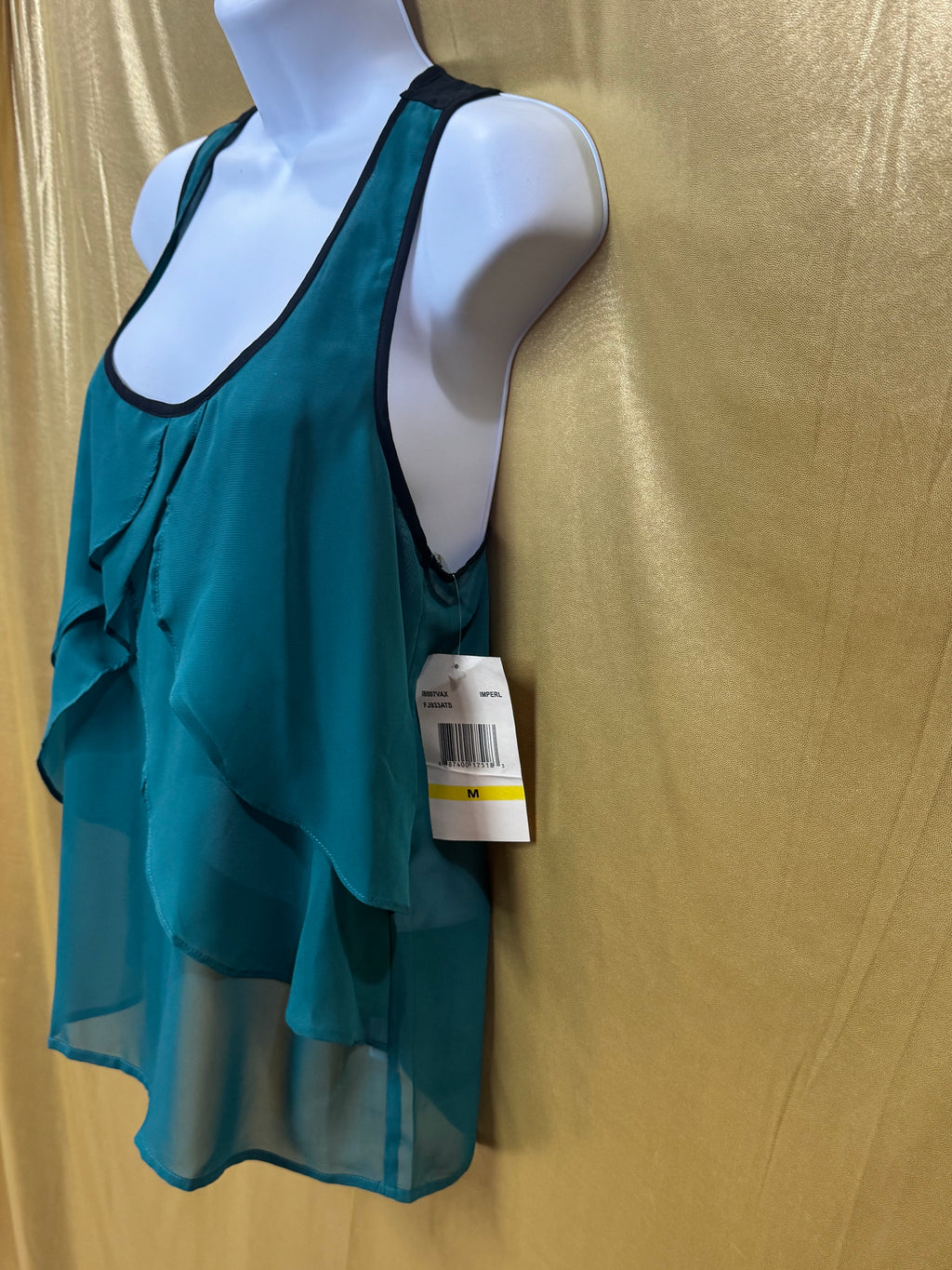 Eyeshadow Teal Green Layered Ruffle Chiffon Racerback Tank Top NWT Medium