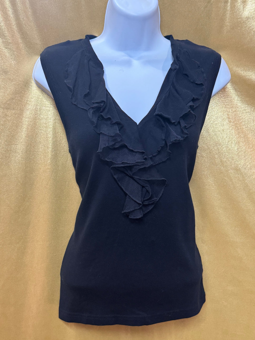 American Living Black Ruffle V-Neck Sleeveless Top - Size Medium