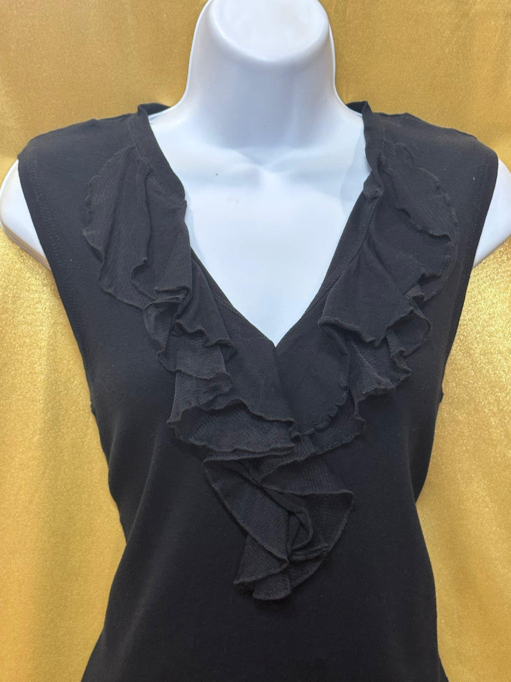 American Living Black Ruffle V-Neck Sleeveless Top - Size Medium