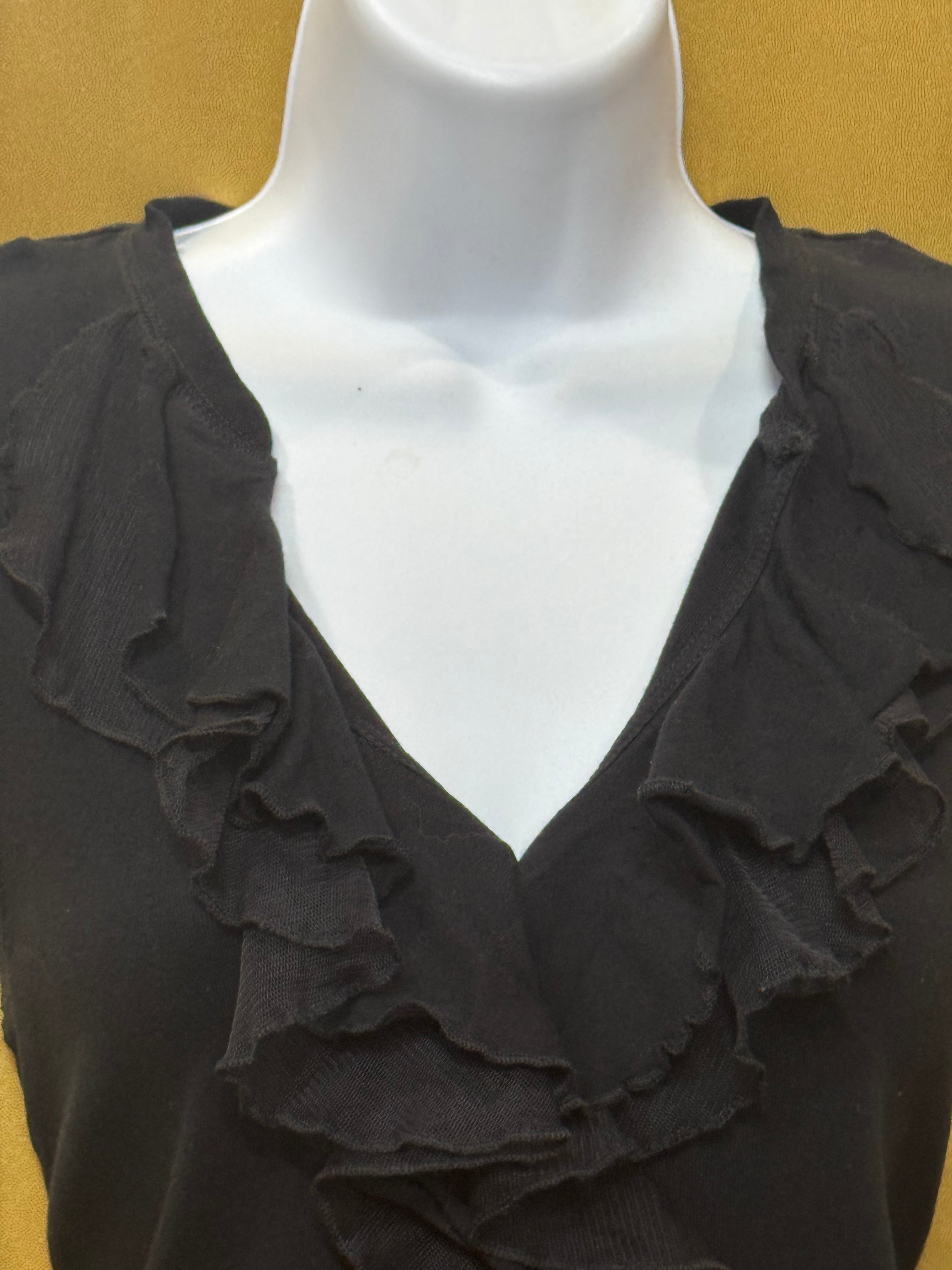 American Living Black Ruffle V-Neck Sleeveless Top - Size Medium