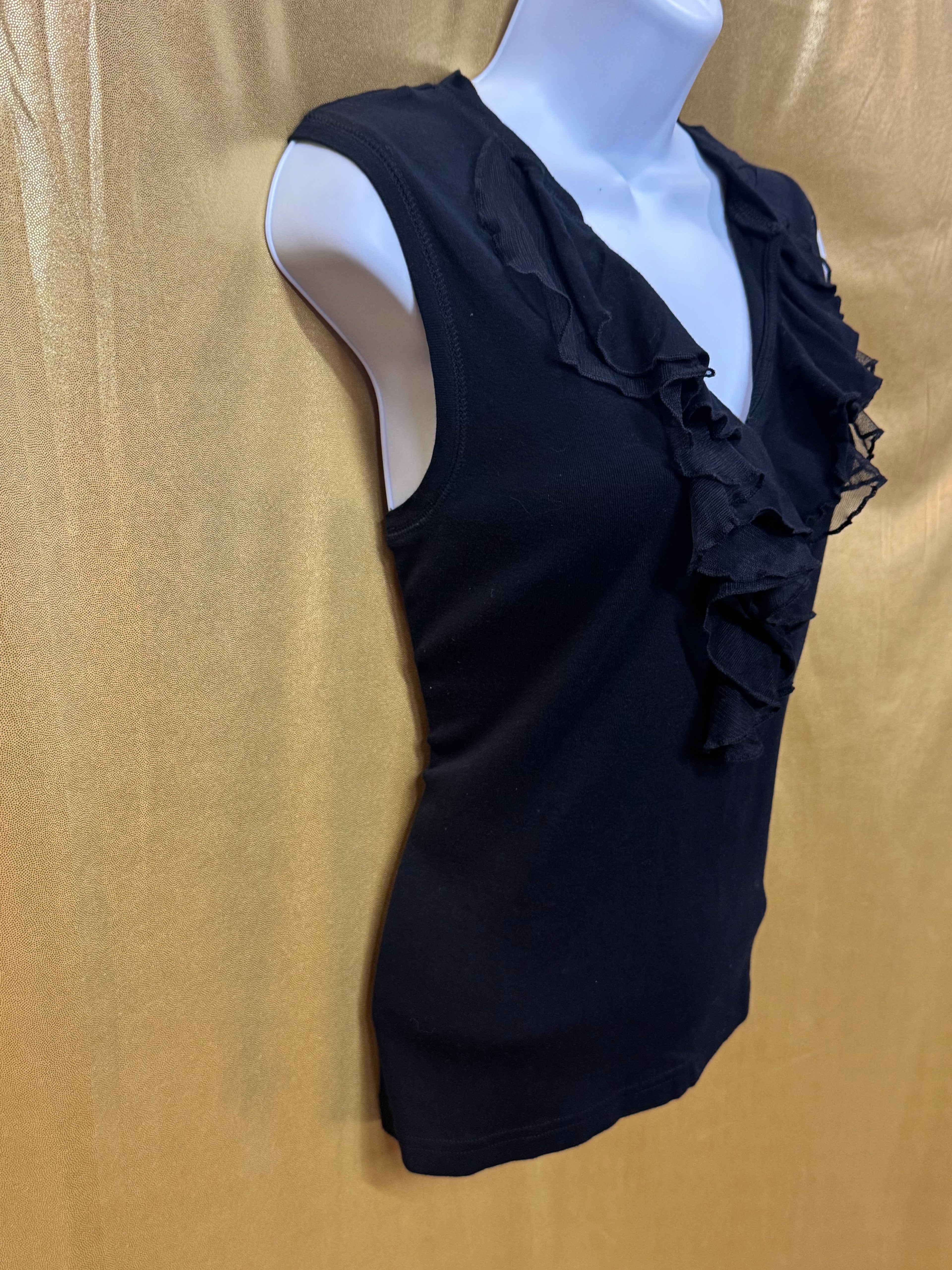 American Living Black Ruffle V-Neck Sleeveless Top - Size Medium