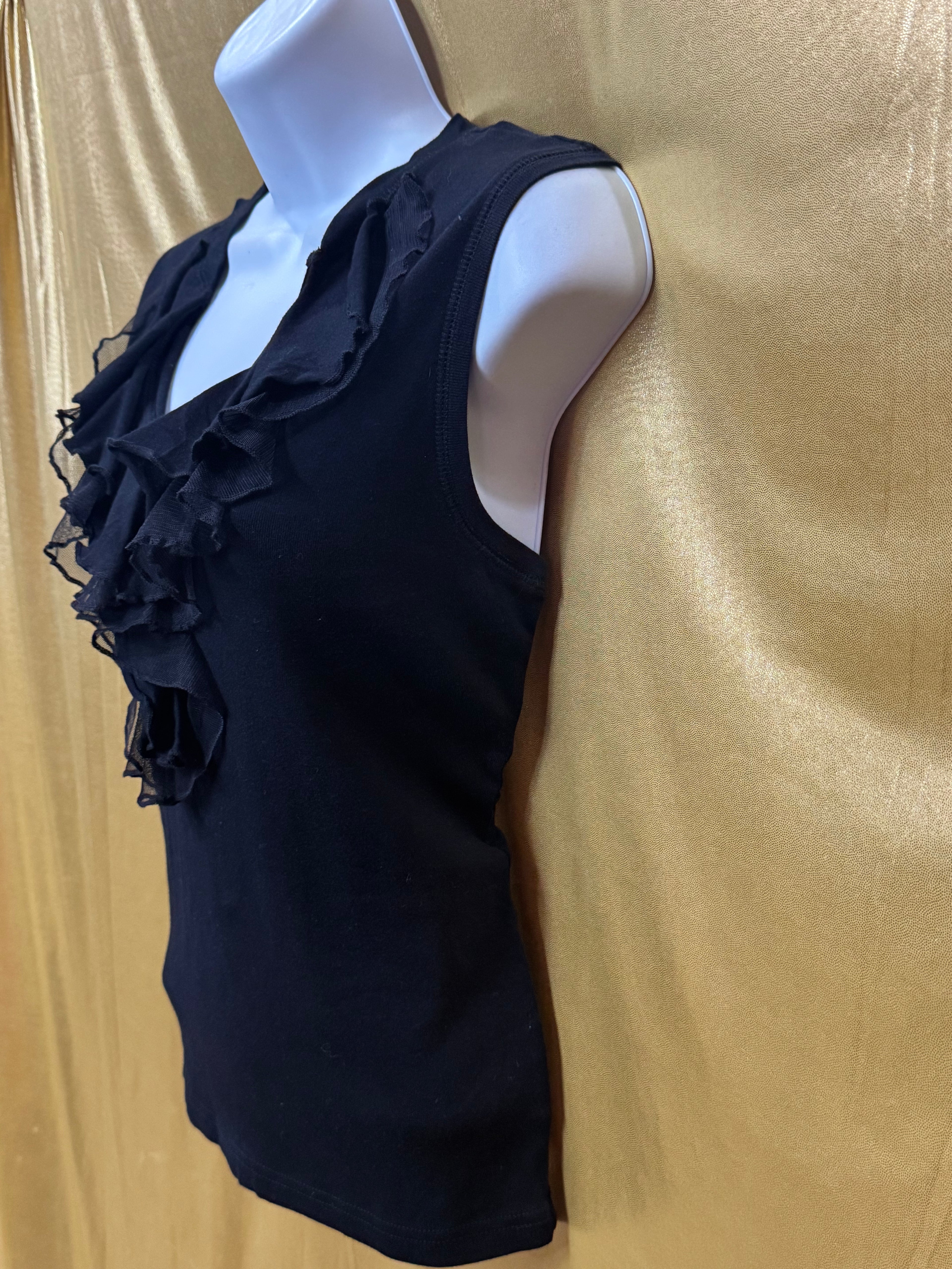 American Living Black Ruffle V-Neck Sleeveless Top - Size Medium